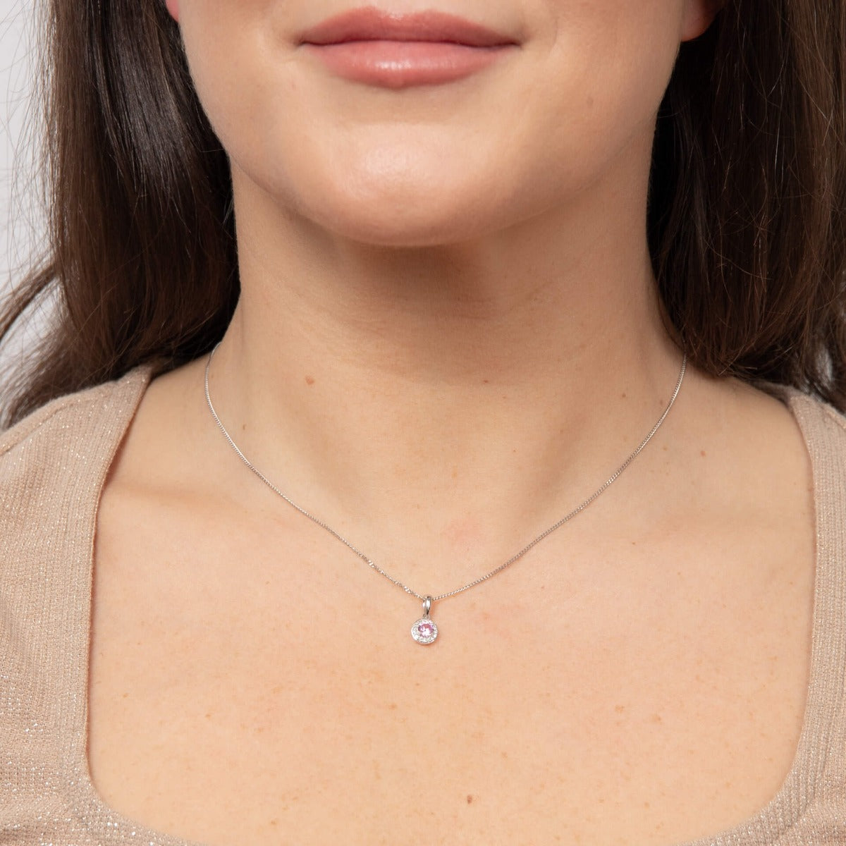 Pink Sapphire Pendant with Diamond Surround