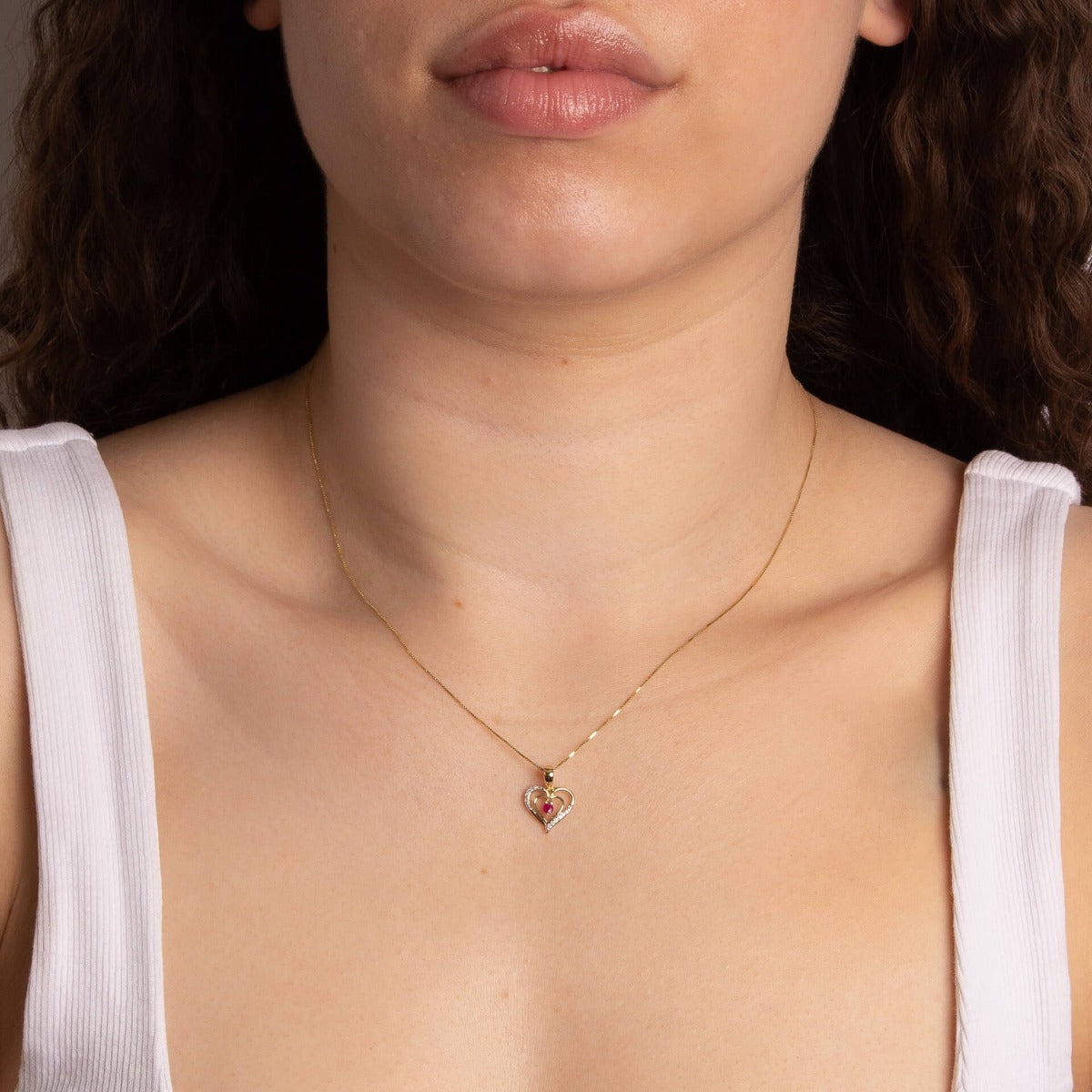 Open Heart Pendant with Ruby and Diamond