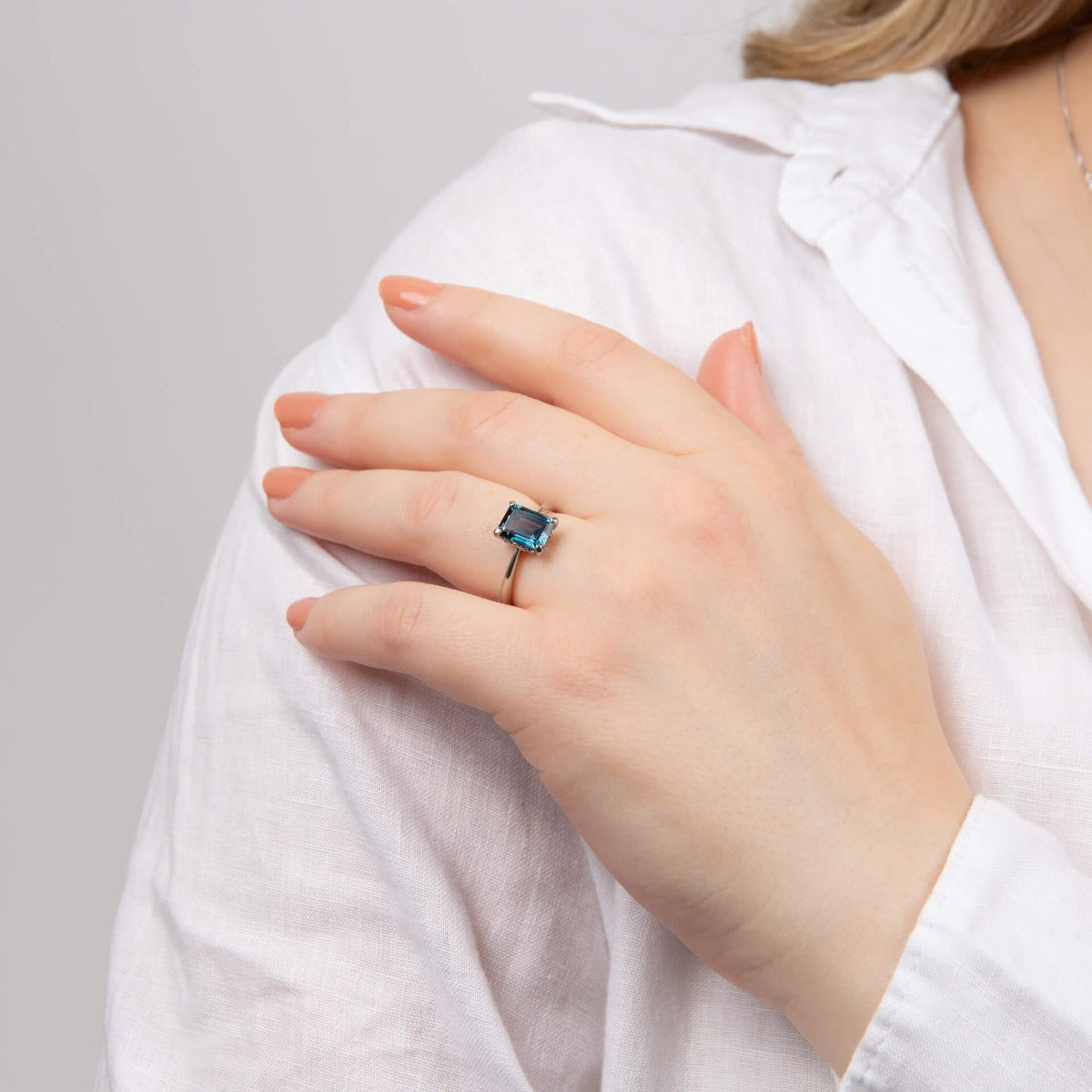 Rectangle London Blue Topaz Ring