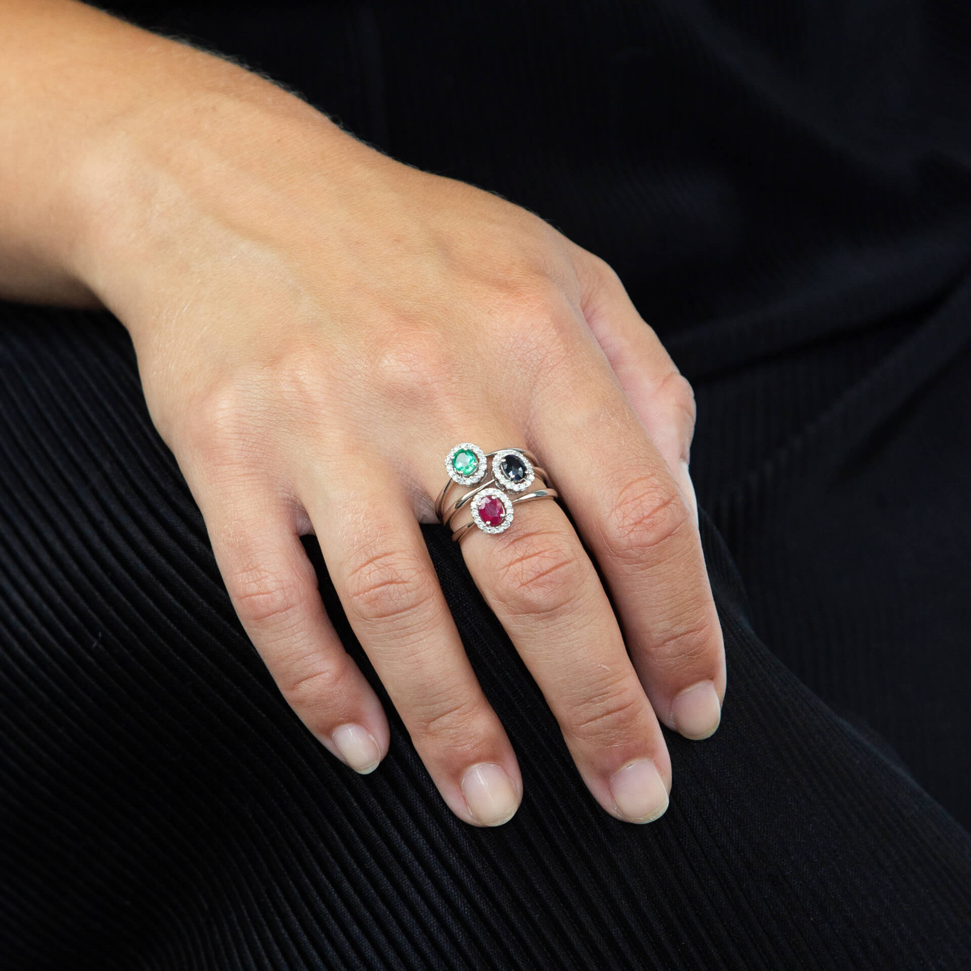 Precious Stone Ring with Diamond Cluster Surround
