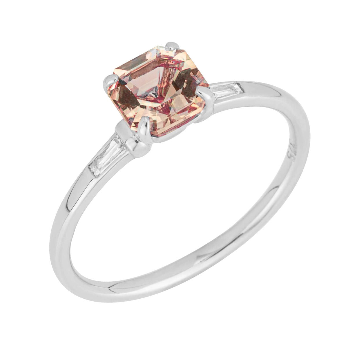 Asscher Cut Morganite Ring with Diamond Shoulders