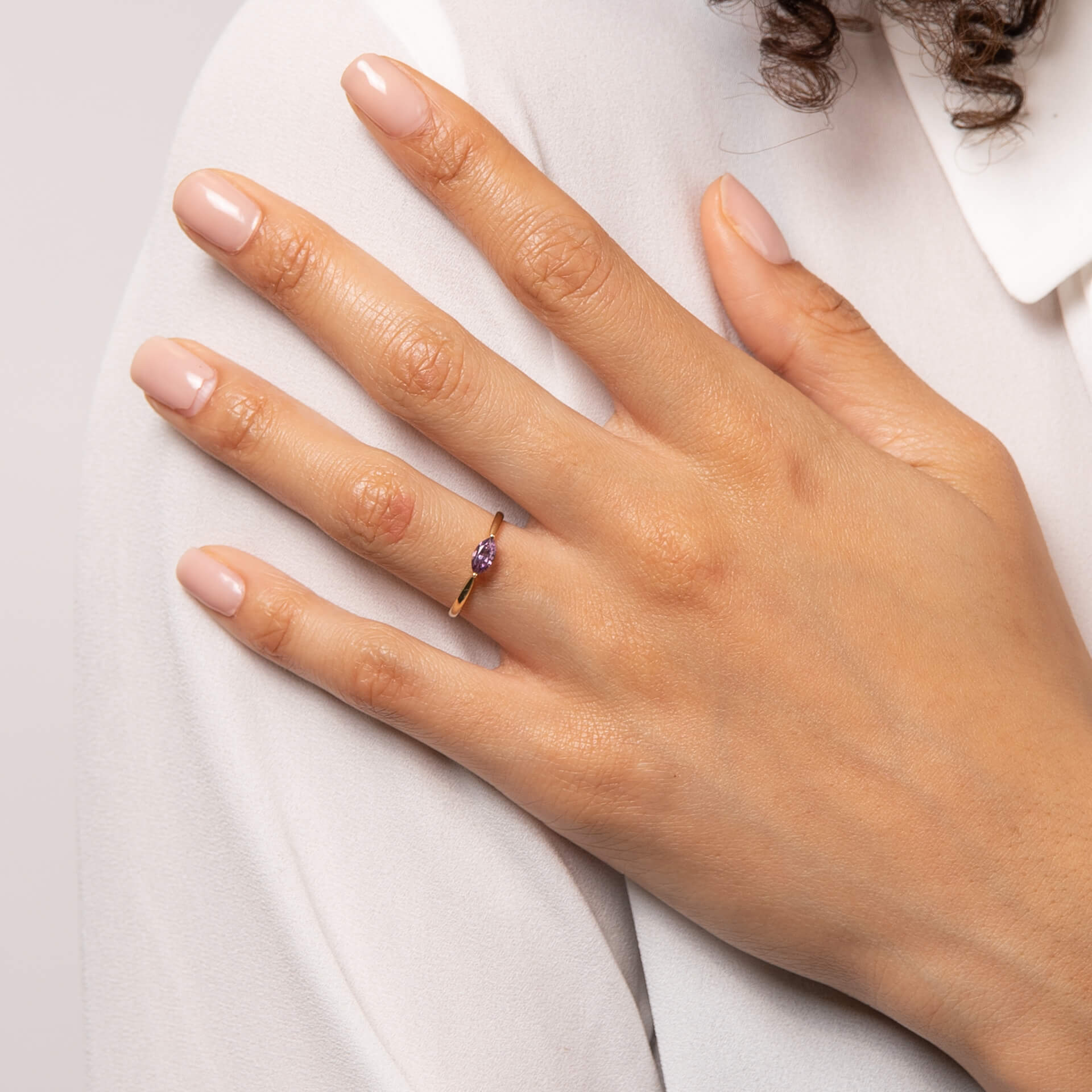 Navette Cut Purple Sapphire Ring