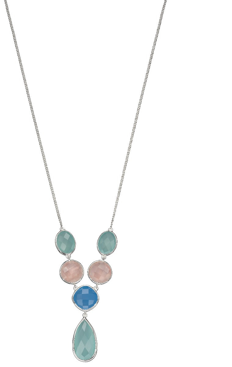 Rose Quartz with Blue and Aqua Chalcedony Necklace