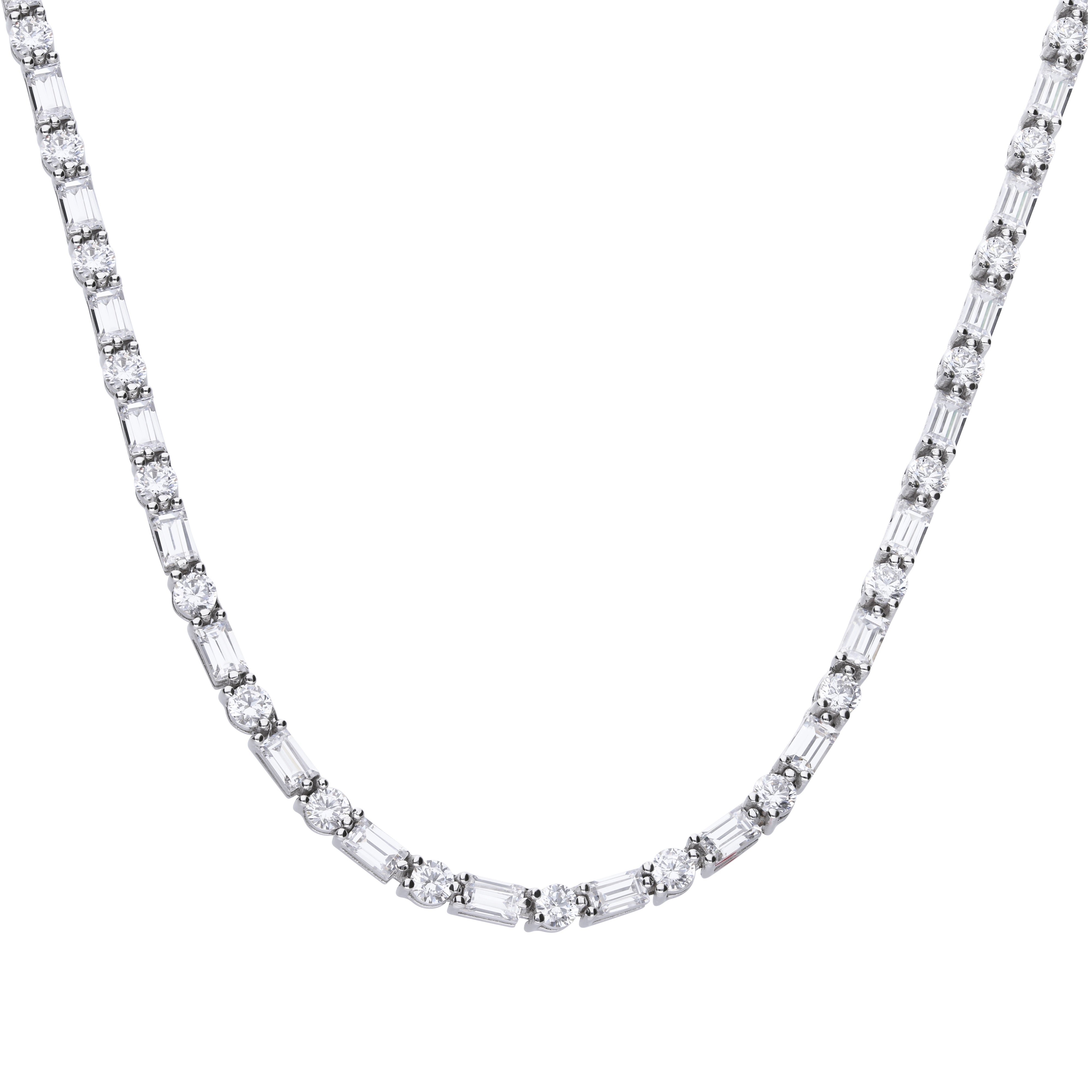 Baguette and Round Zirconia Necklace