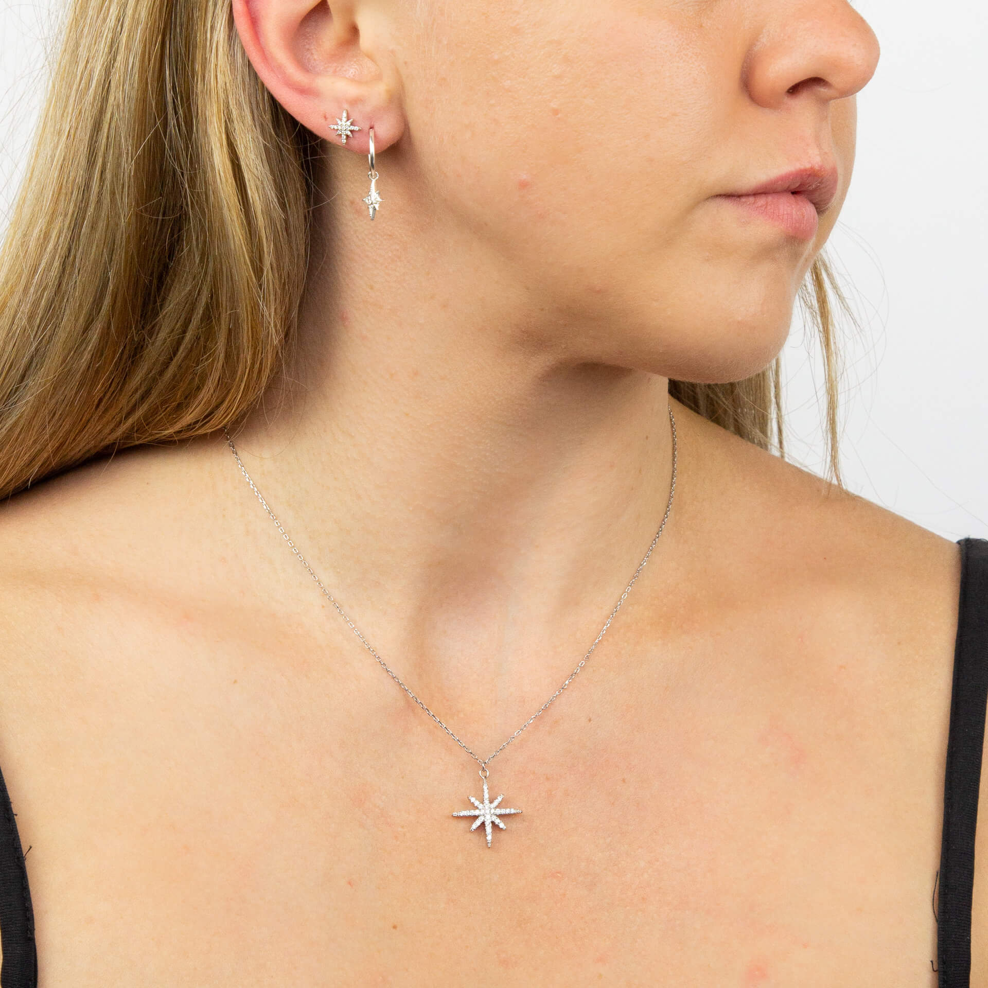 Pave Set Cubic Zirconia Starburst Stud Earrings