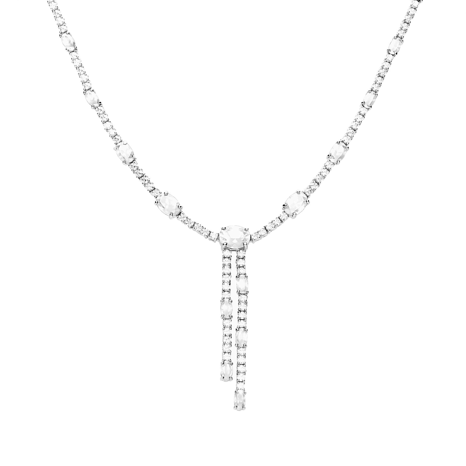 Oval and Round Zirconia Drop Necklace