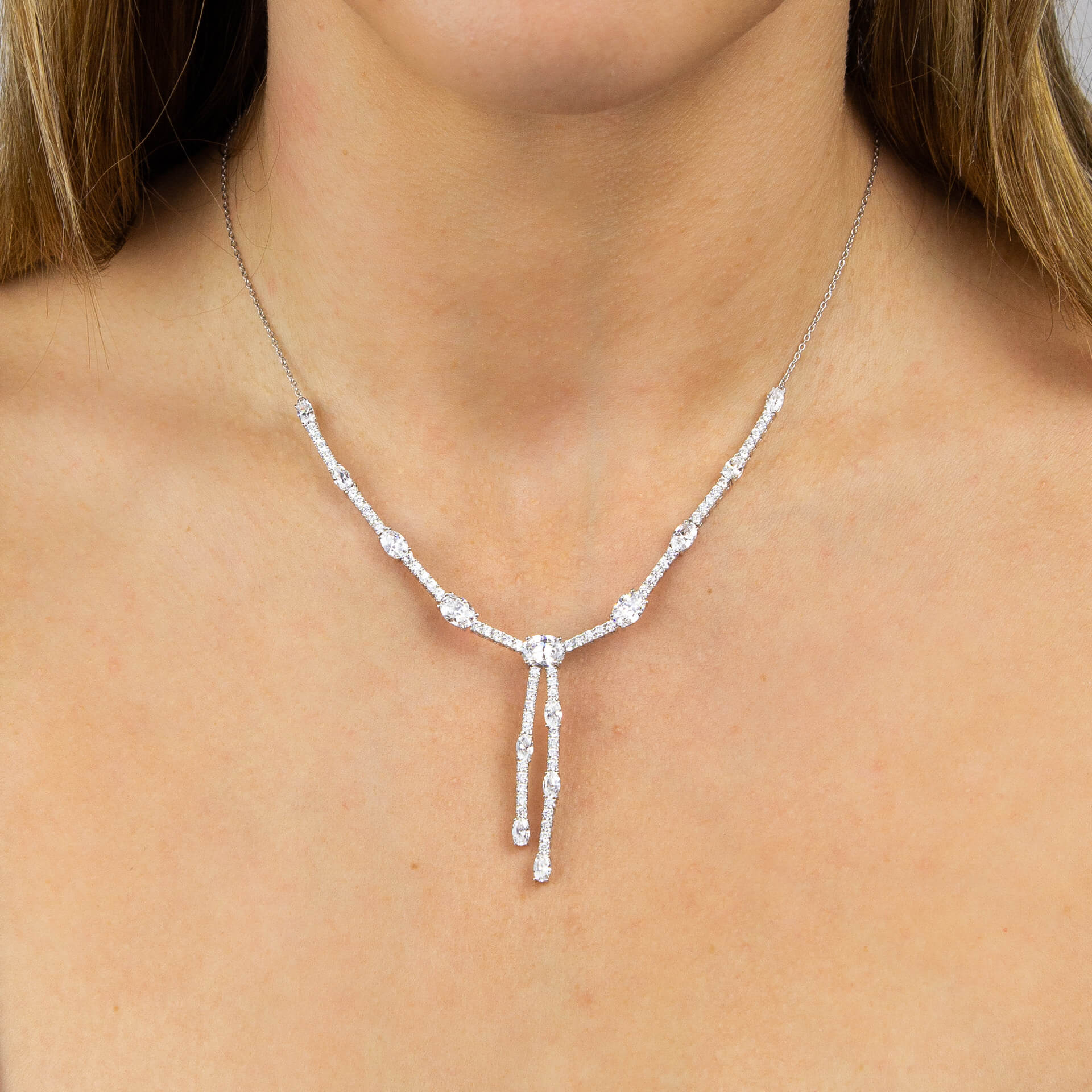 Oval and Round Zirconia Drop Necklace
