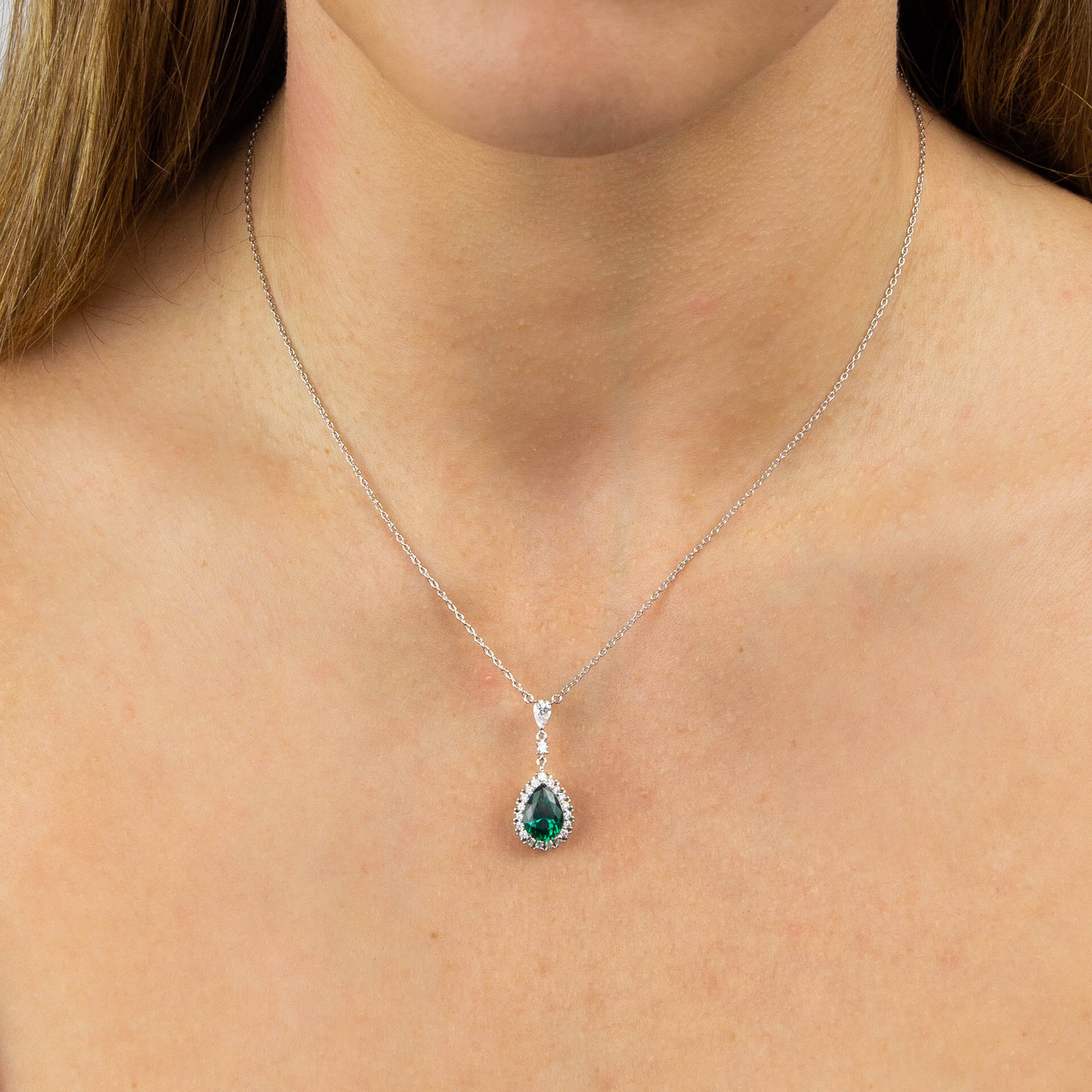 Teardrop and Pave Surround Necklace