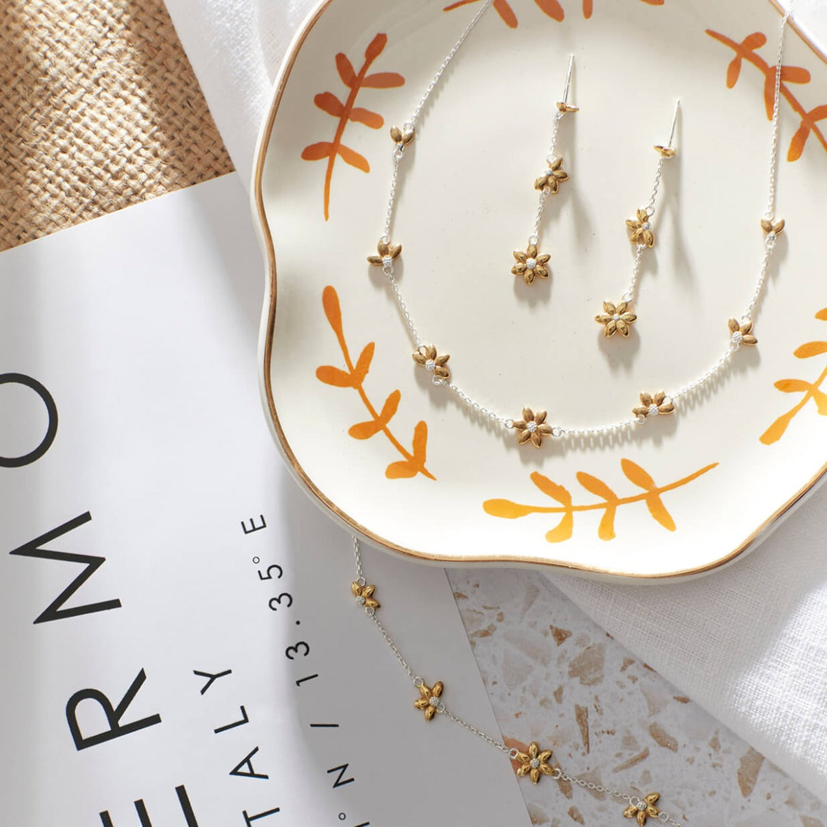 Sunflower Drop Earrings with Yellow Gold Plating