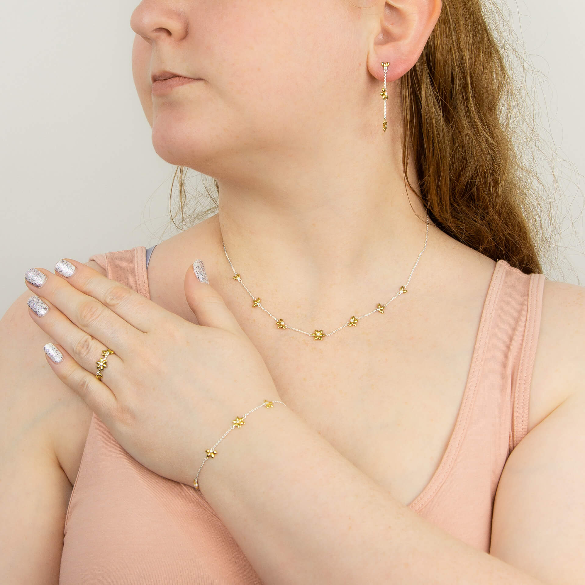 Sunflower Station Necklace with Yellow Gold Plating