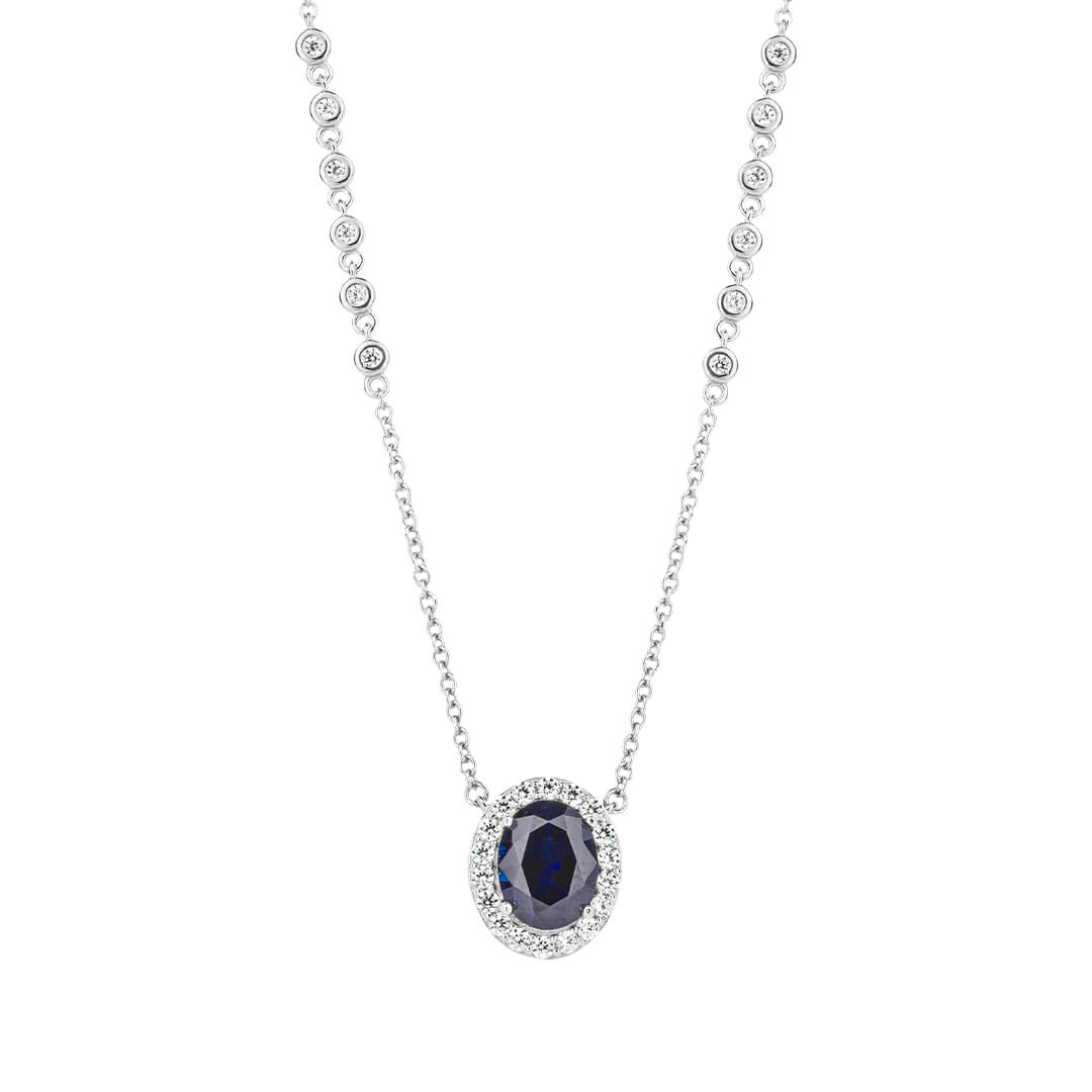 Oval Blue Sapphire Necklace with Detailed Chain