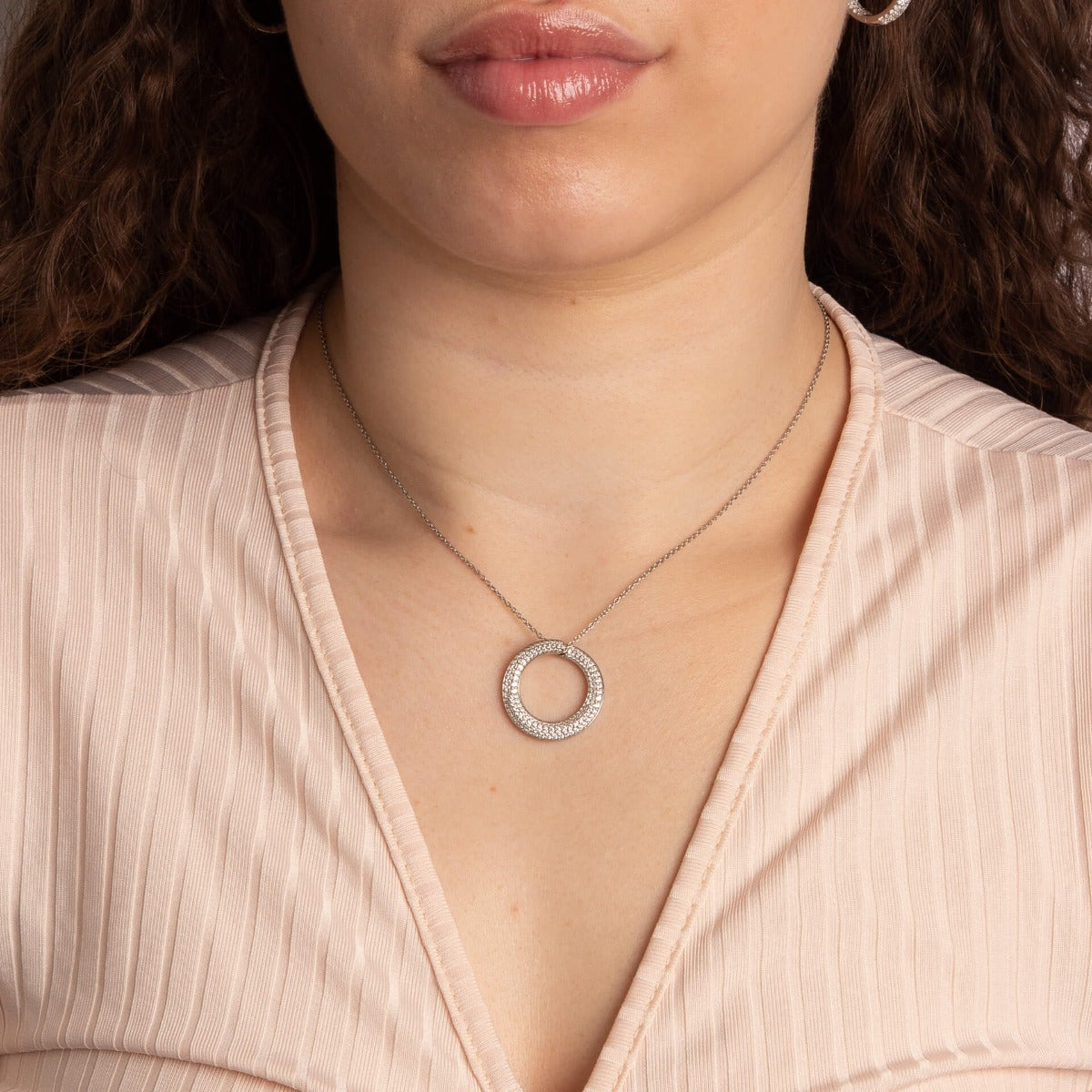 Pave Swirl Open Circle Necklace