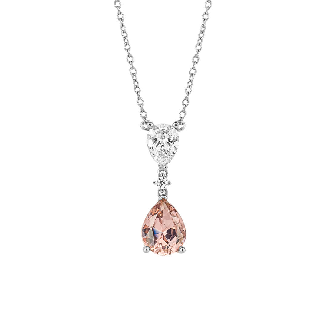 Teardrop Shaped Pink Zirconia Drop Necklace