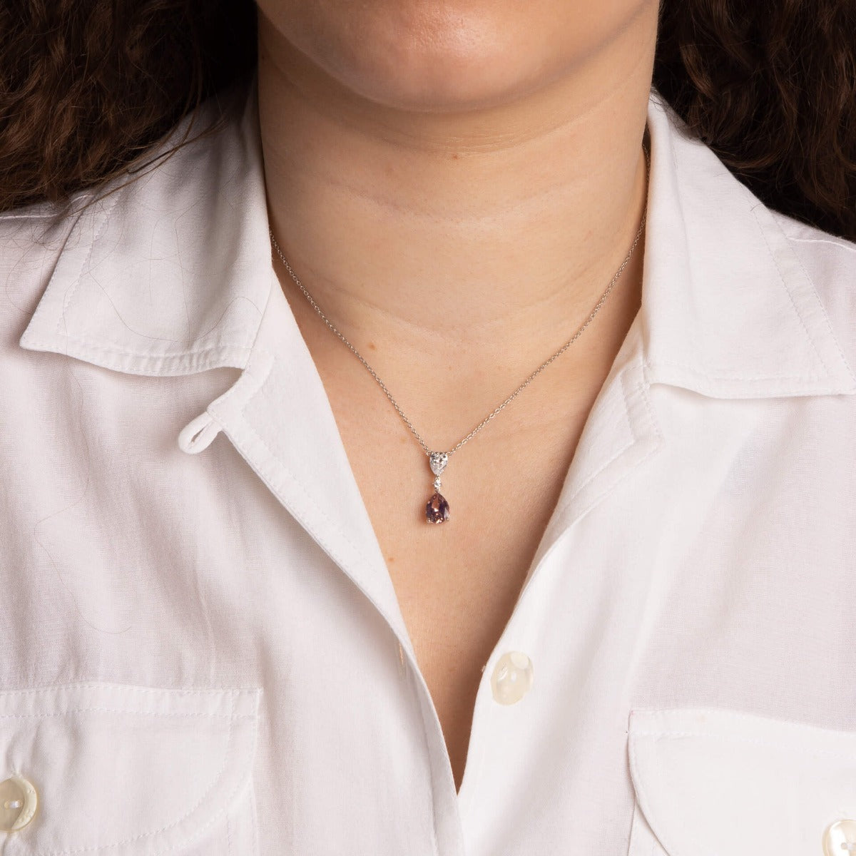 Teardrop Shaped Pink Zirconia Drop Necklace