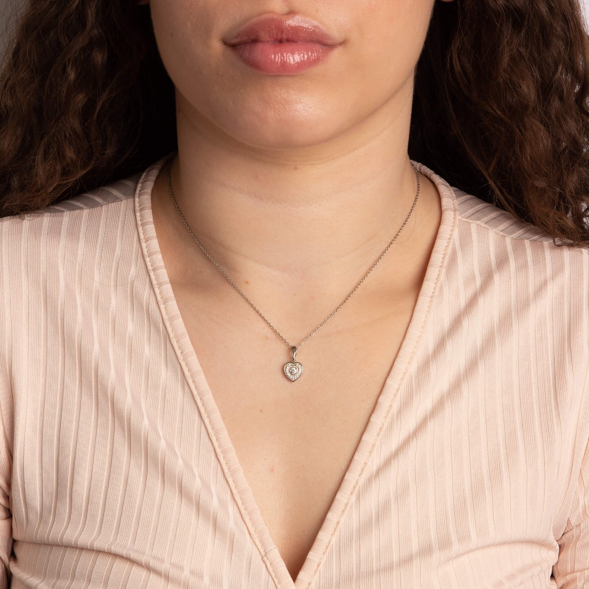 Pave Set Zirconia Heart Necklace