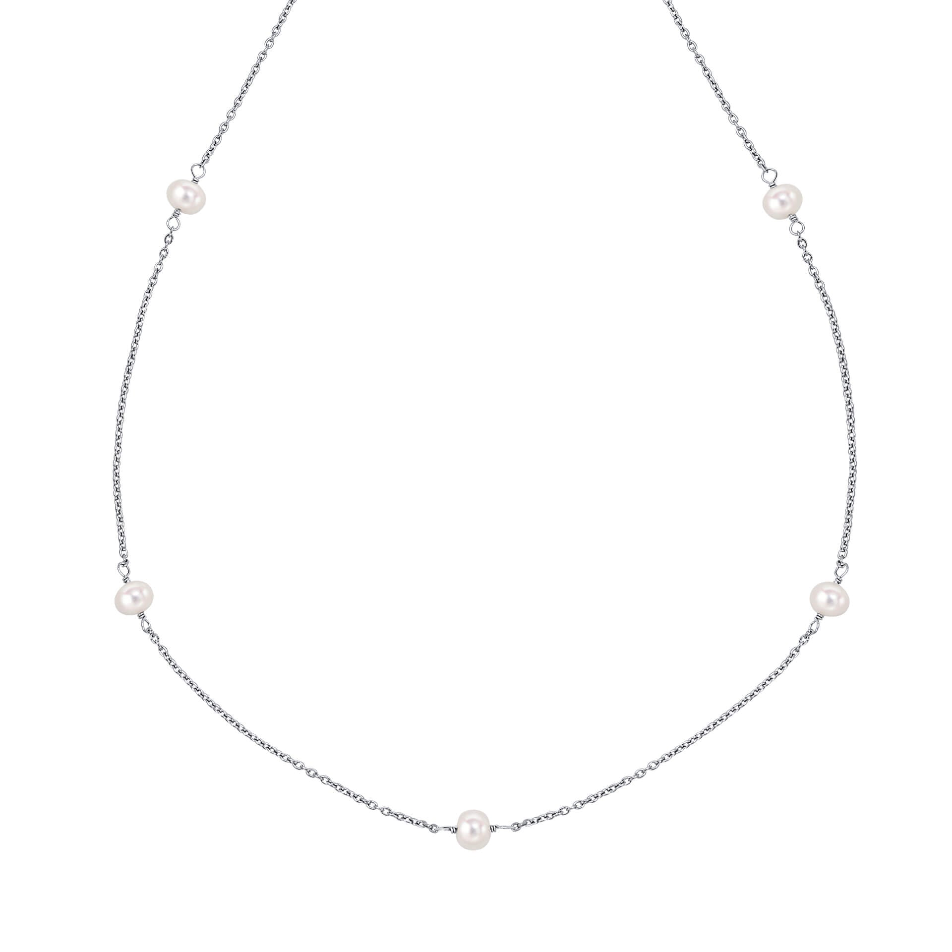 Pearl Station Necklace with Diamond