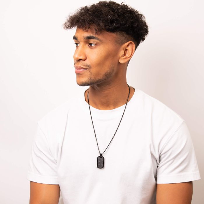Black Plated Steel and Carbon Fibre Dog Tag Pendant