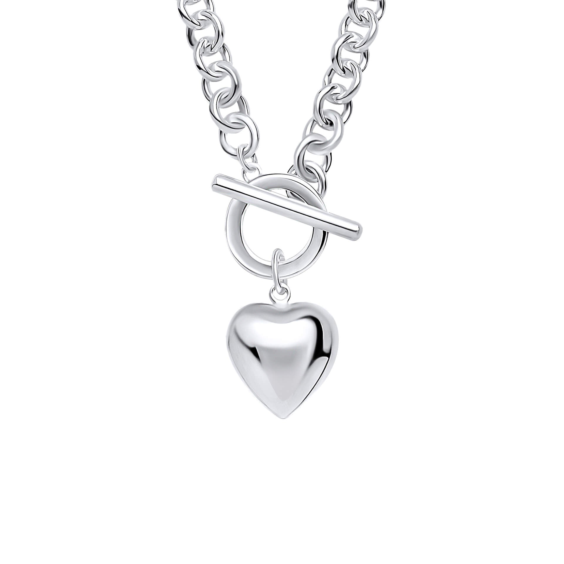 Puff Heart T-Bar Chain Necklace