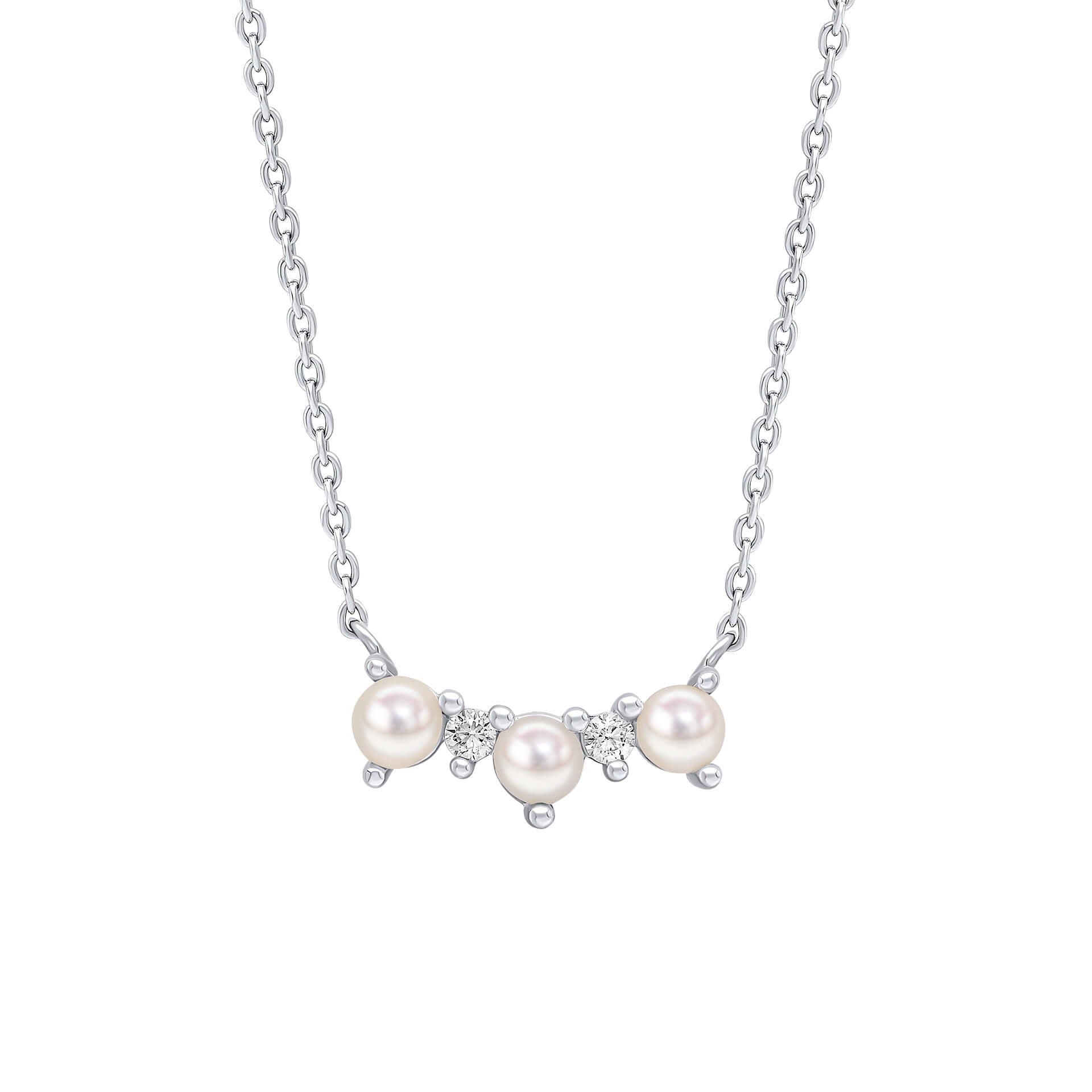 Curved Freshwater Pearl and Cubic Zirconia Bar Necklace