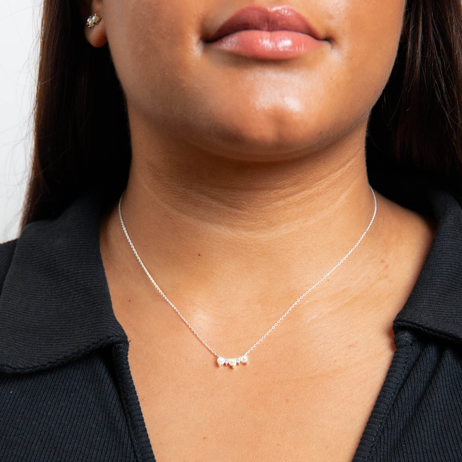 Curved Freshwater Pearl and Cubic Zirconia Bar Necklace
