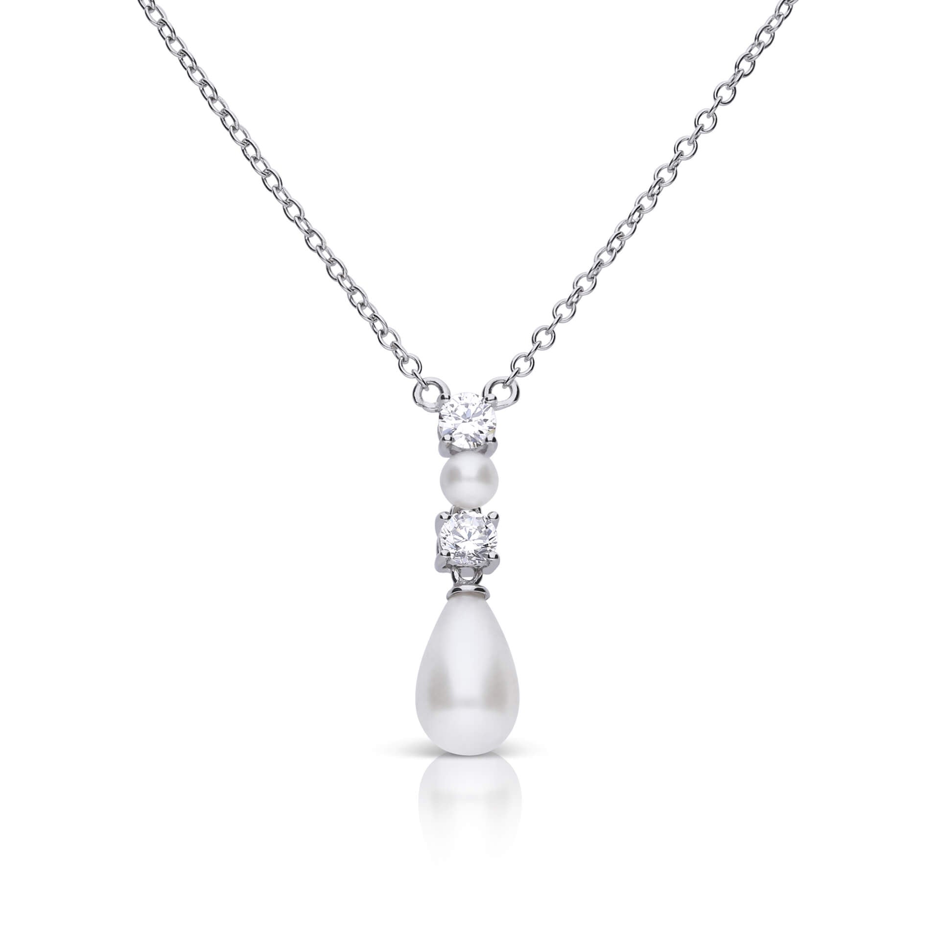 Alternating Shell Pearl and Zirconia Drop Necklace
