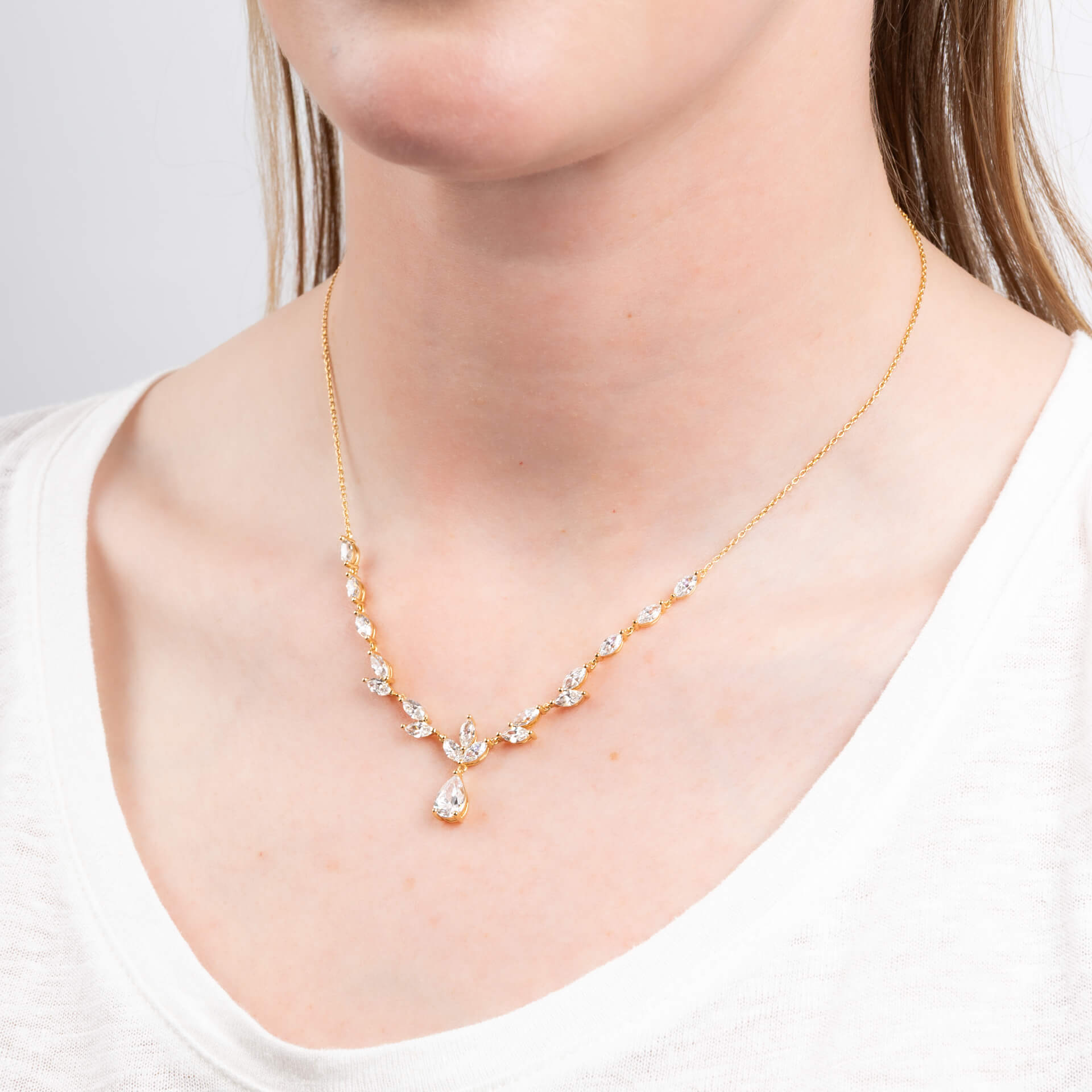 Vine Leaf Necklace with Teardrop Drop