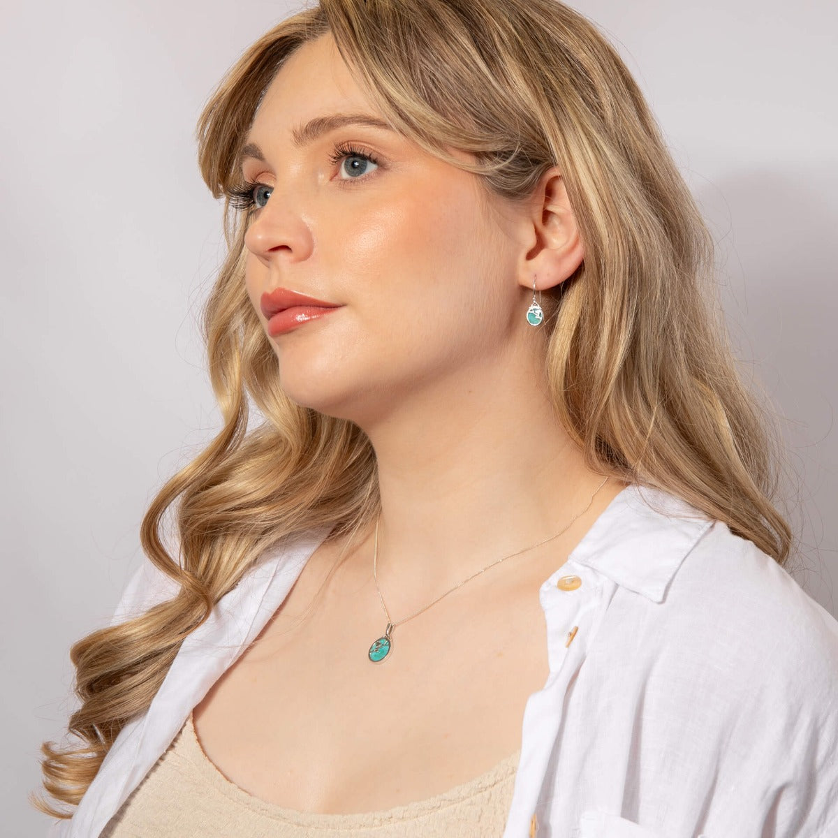Flower Pattern Earrings with Turquoise Background