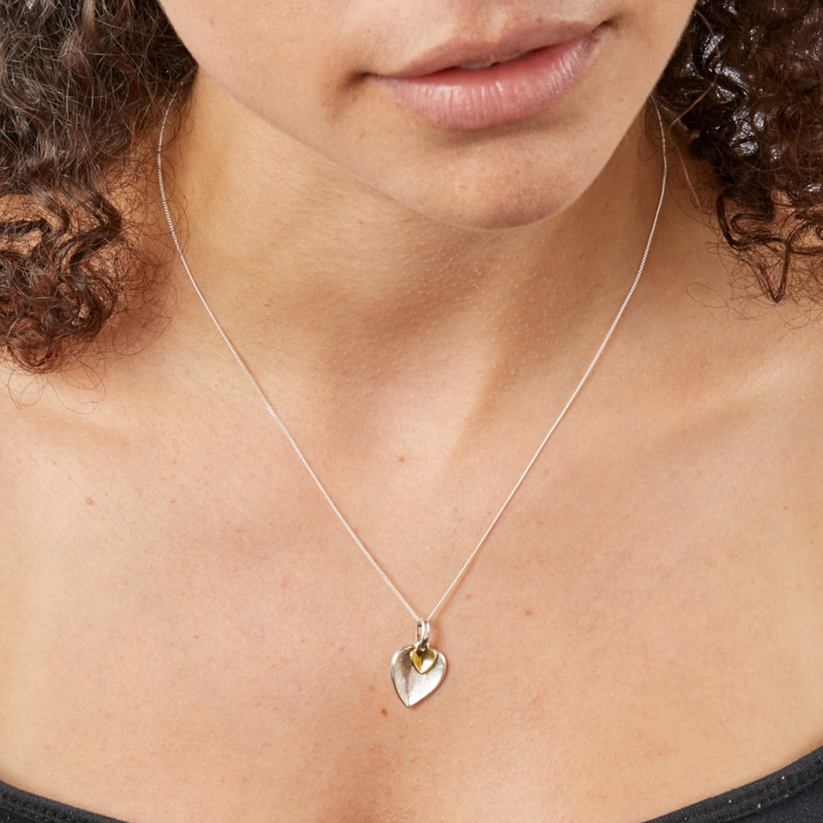 Double Heart Pendant with Yellow Gold Plated Small Heart
