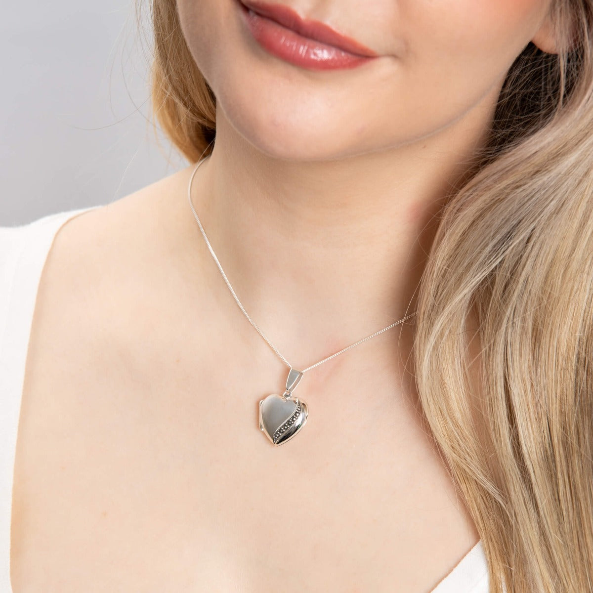Marcasite Heart Locket Pendant