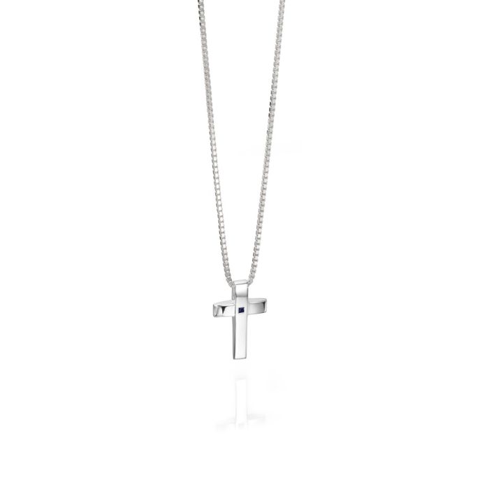 Cross Pendant with Blue Sapphire Stone