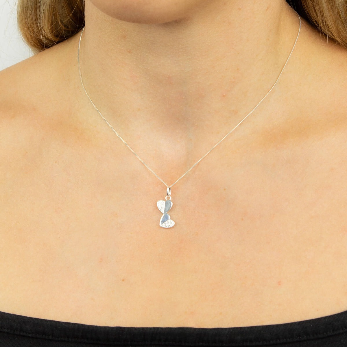 Double Heart Drop Pendant with Cubic Zirconia