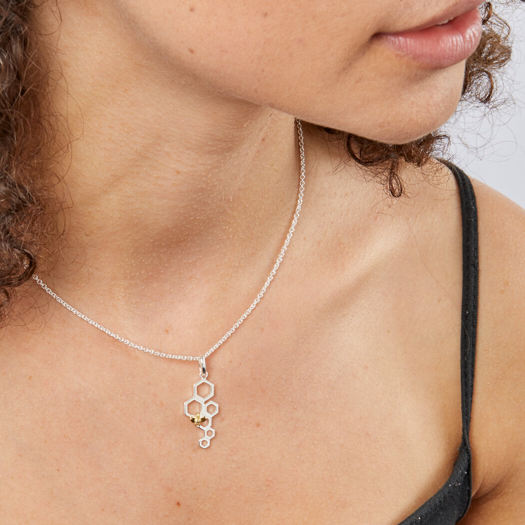 Yellow Gold Plated Bee and Honeycomb Pendant