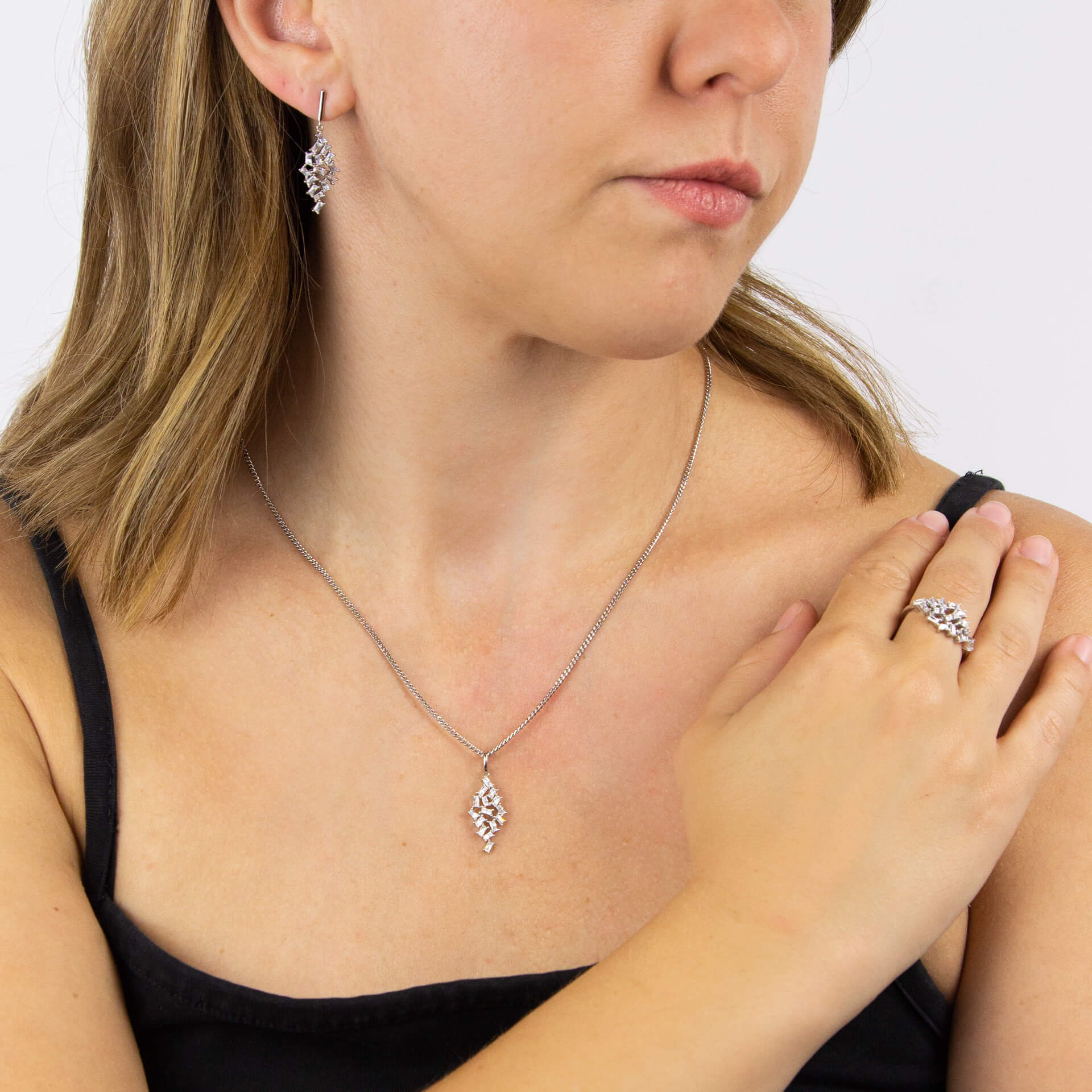 Baguette Zirconia Scatter Drop Earrings