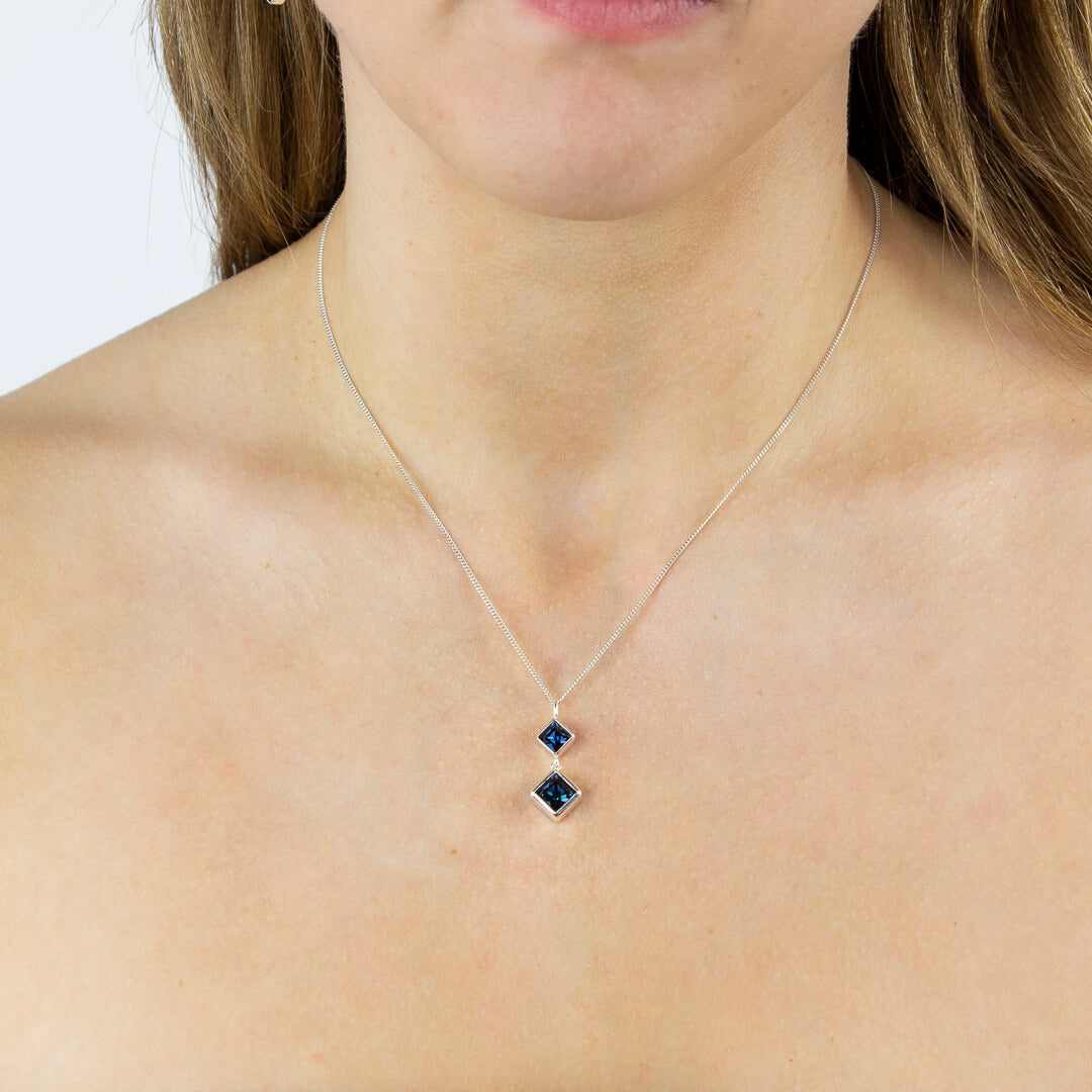 Double Square Drop Pendant with Crystal