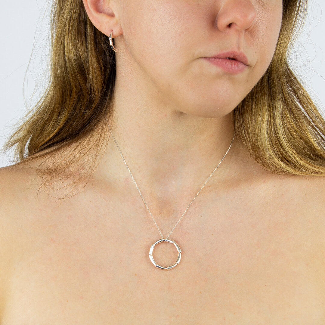 Bamboo Stem Half Hoop Earrings with Rose Gold Plated Detail