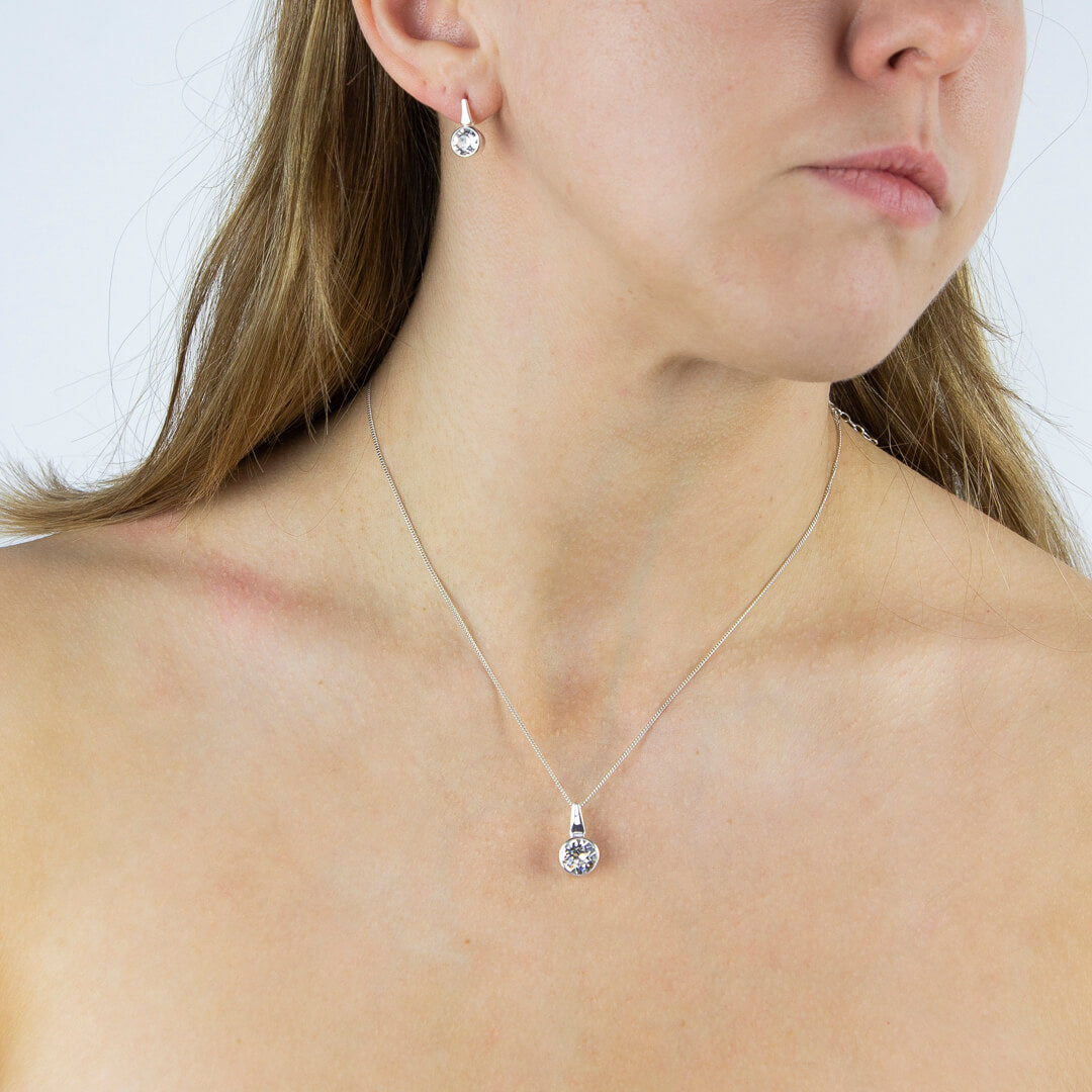 Pillar Round Drop Earrings with Crystal