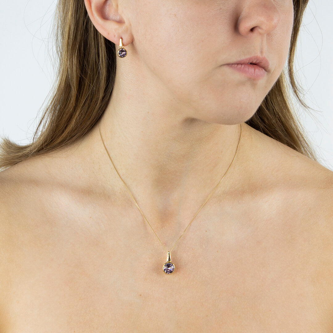 Pillar Round Drop Earrings with Crystal
