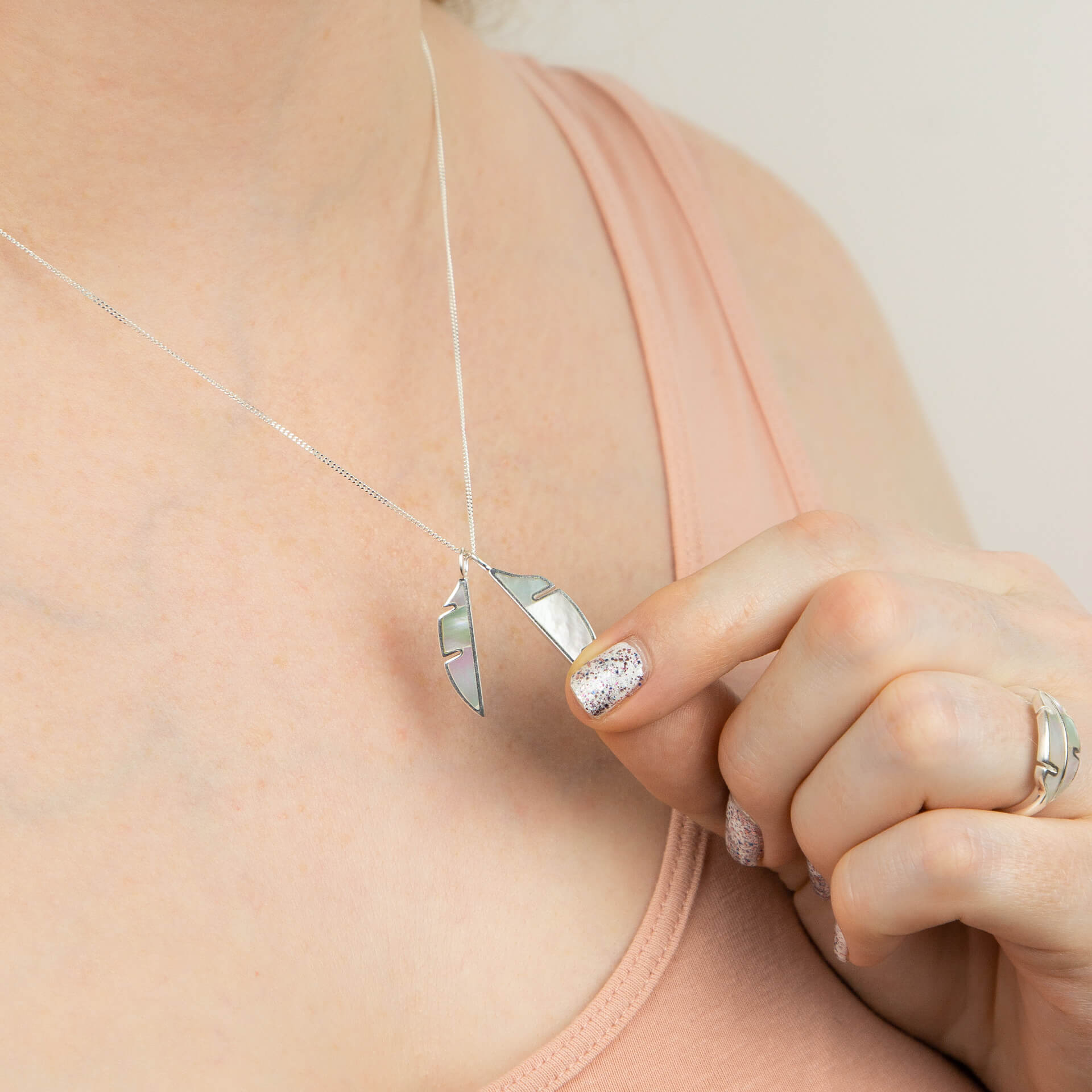 Split Leaf Double Pendant with Mother of Pearl