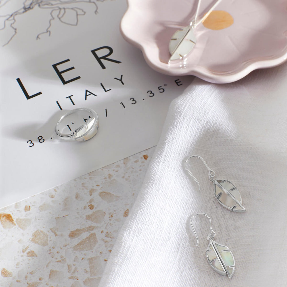Split Leaf Drop Earrings with Mother of Pearl