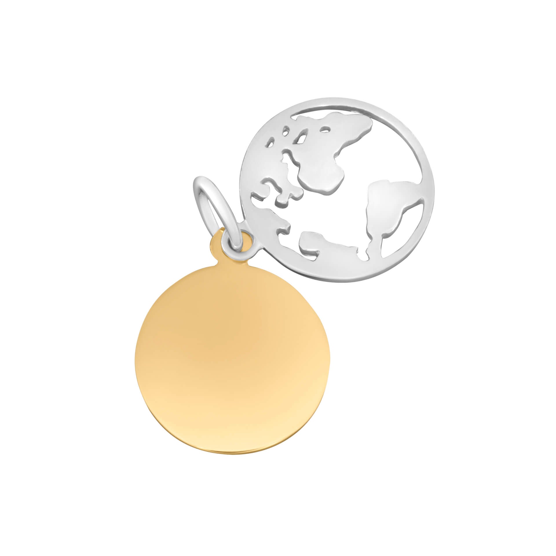 World Pendant with Yellow Gold Plated Disc