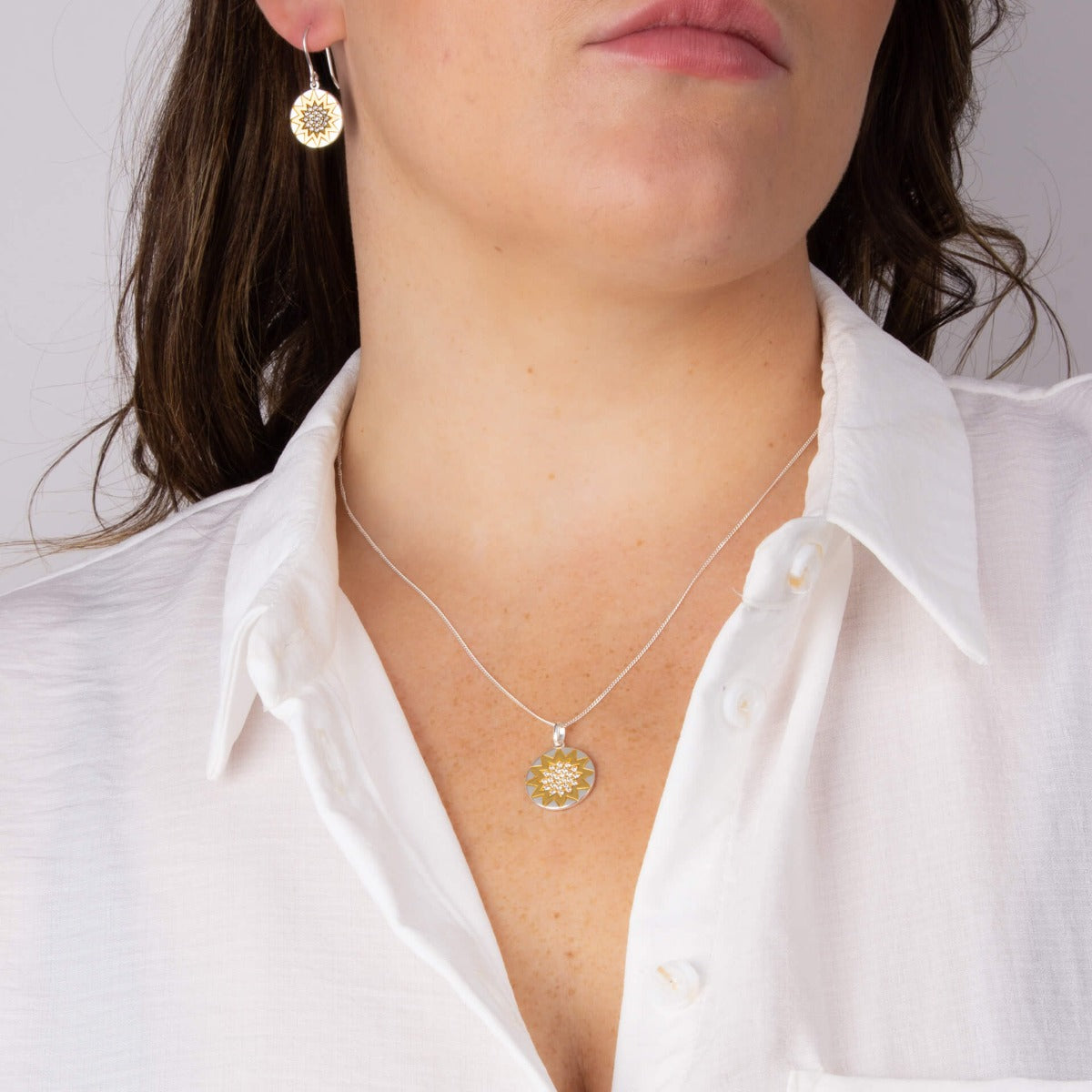 Day and Night Pendant with Cubic Zirconia and Yellow Gold Plating
