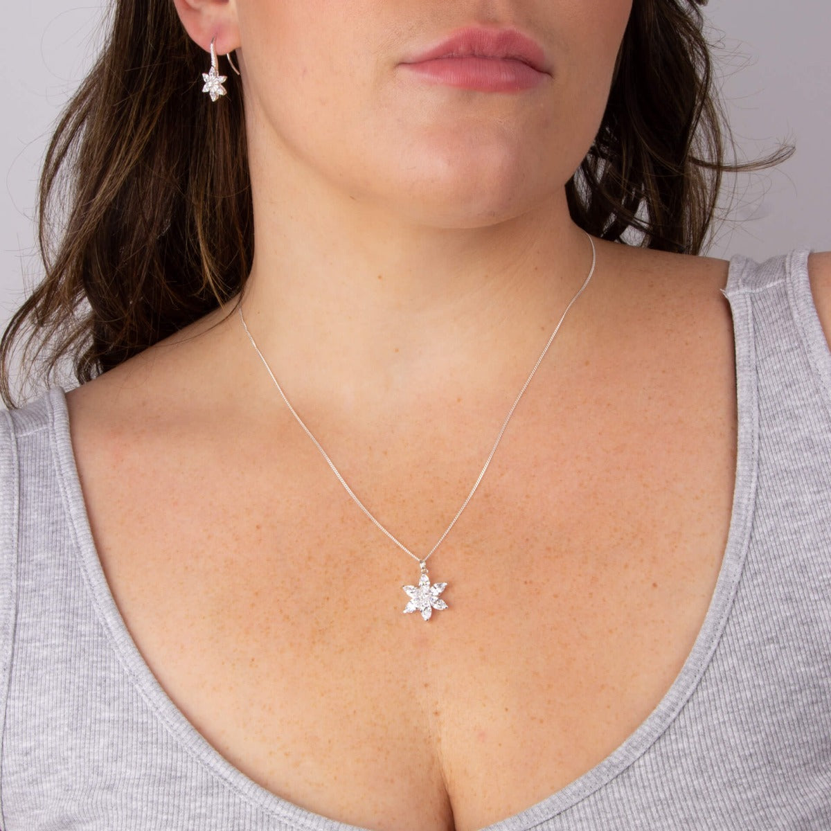 Flower Pendant with Cubic Zirconia