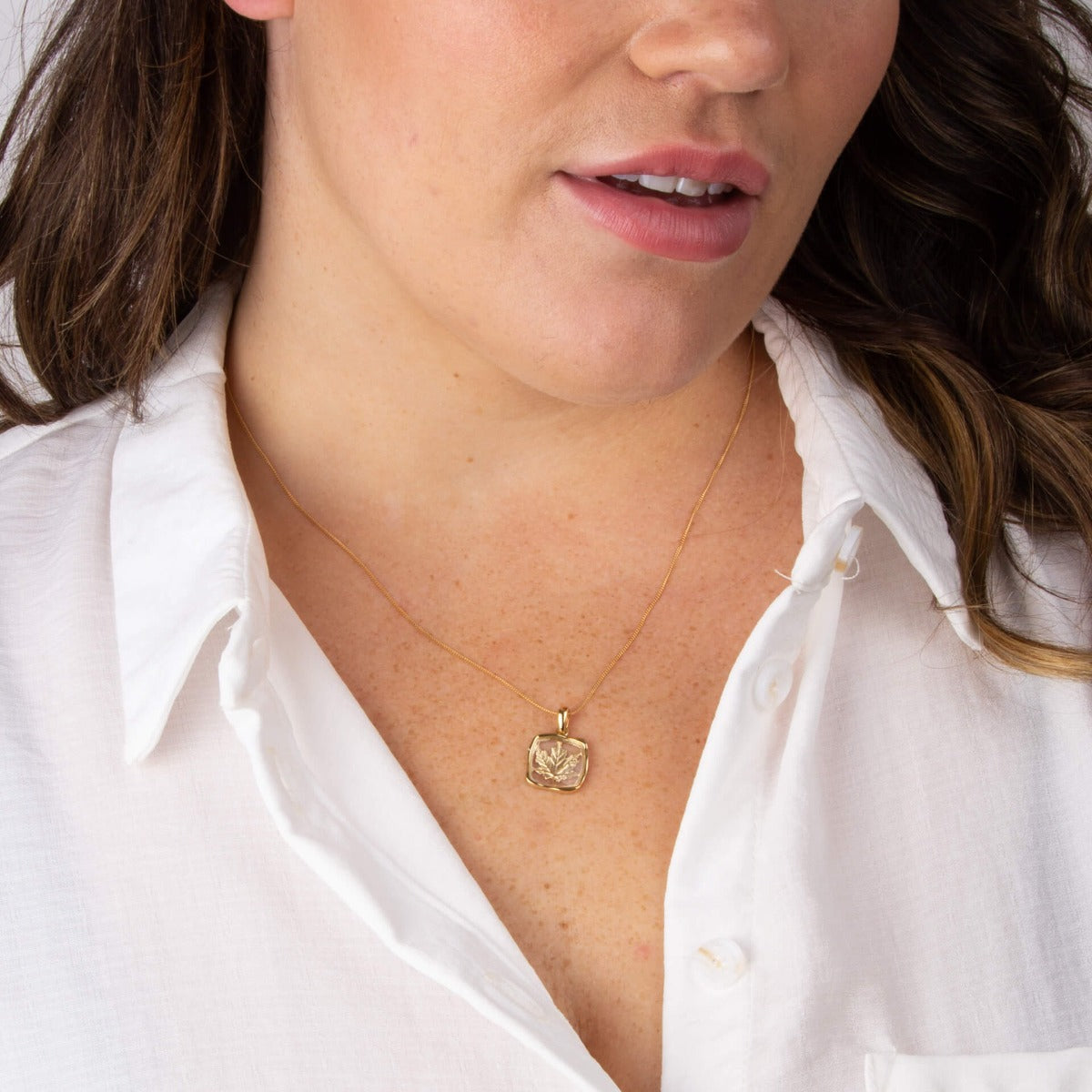 Organic Square Pendant with Enclosed Leaf