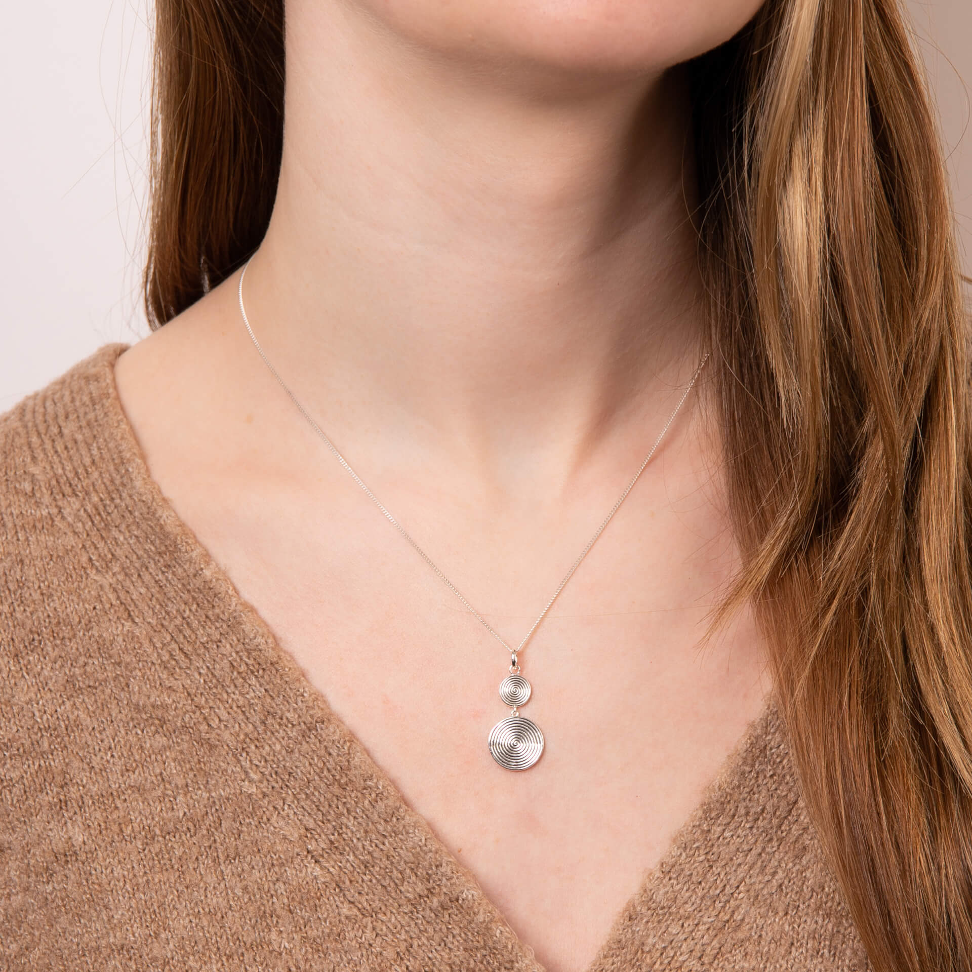 Double Spiral Disc Drop Pendant