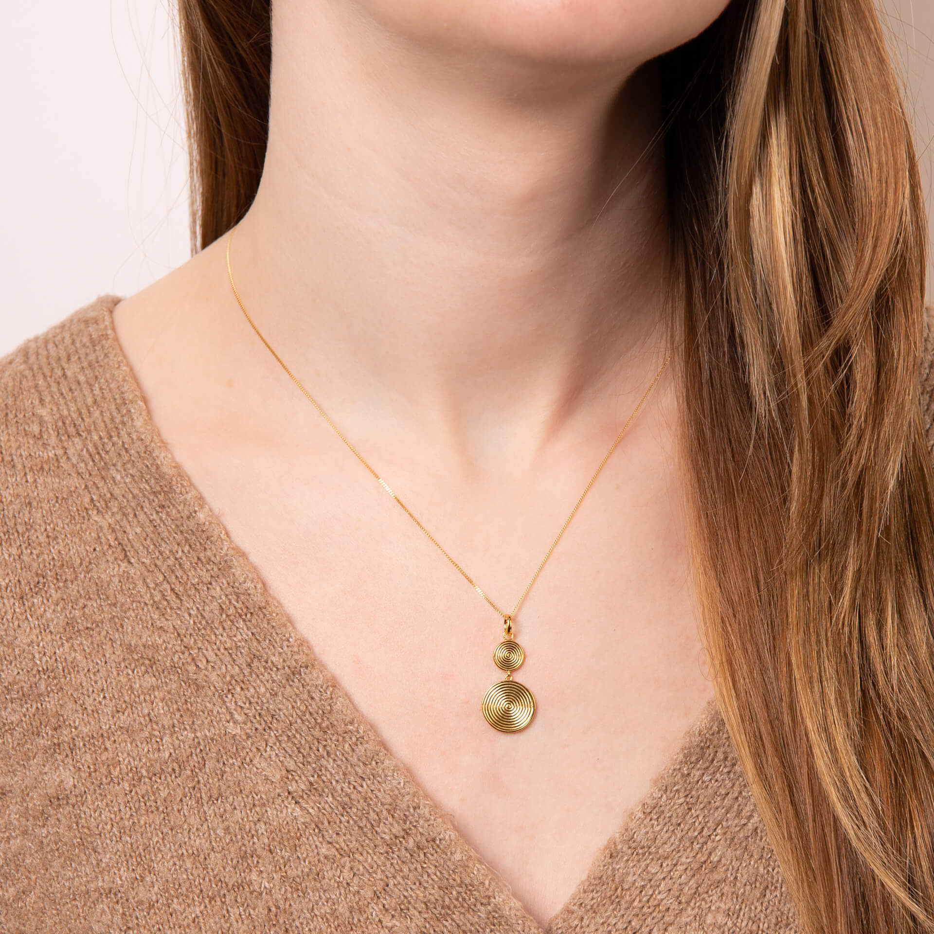 Double Spiral Disc Drop Pendant