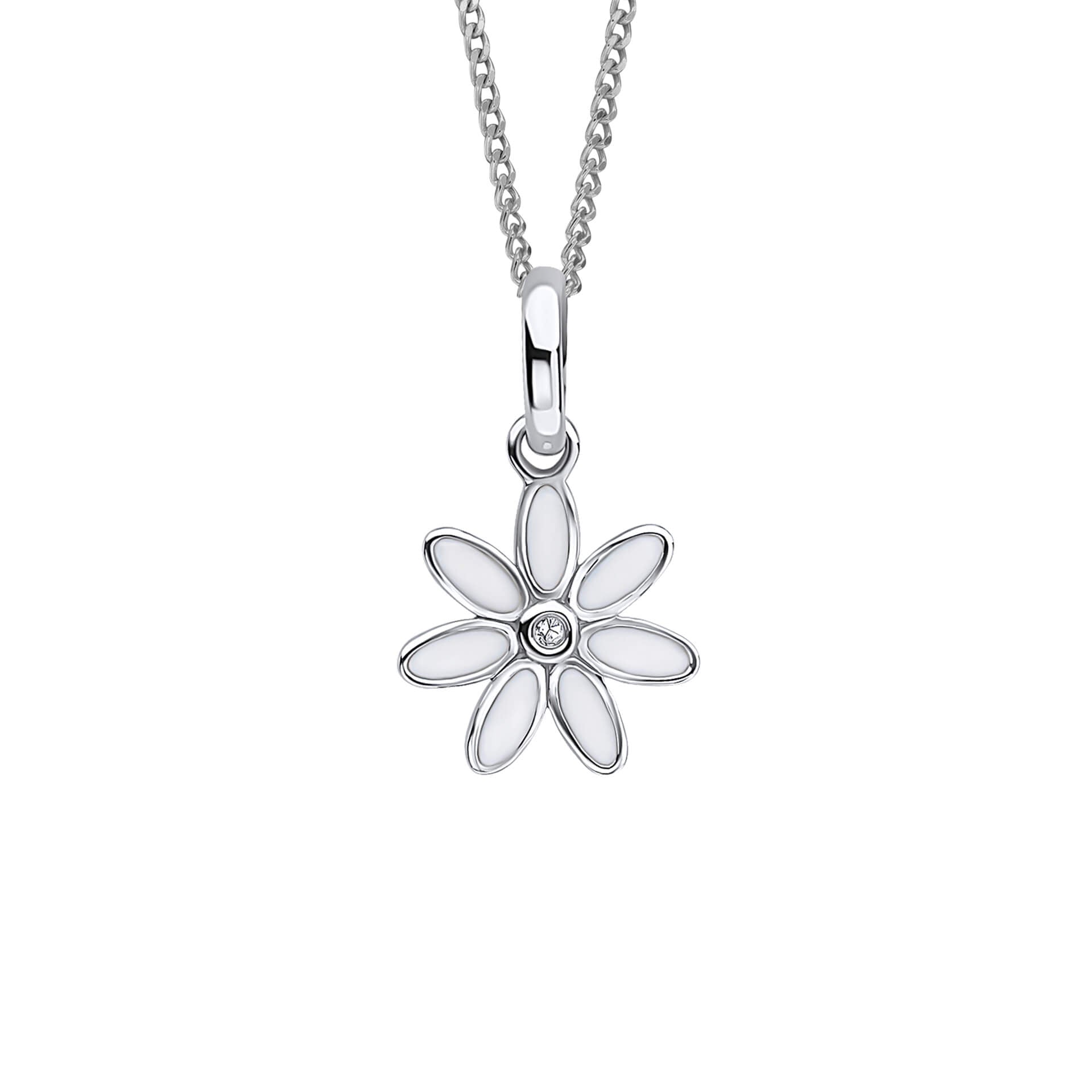 Daisy Flower Pendant with Enamel and Diamond