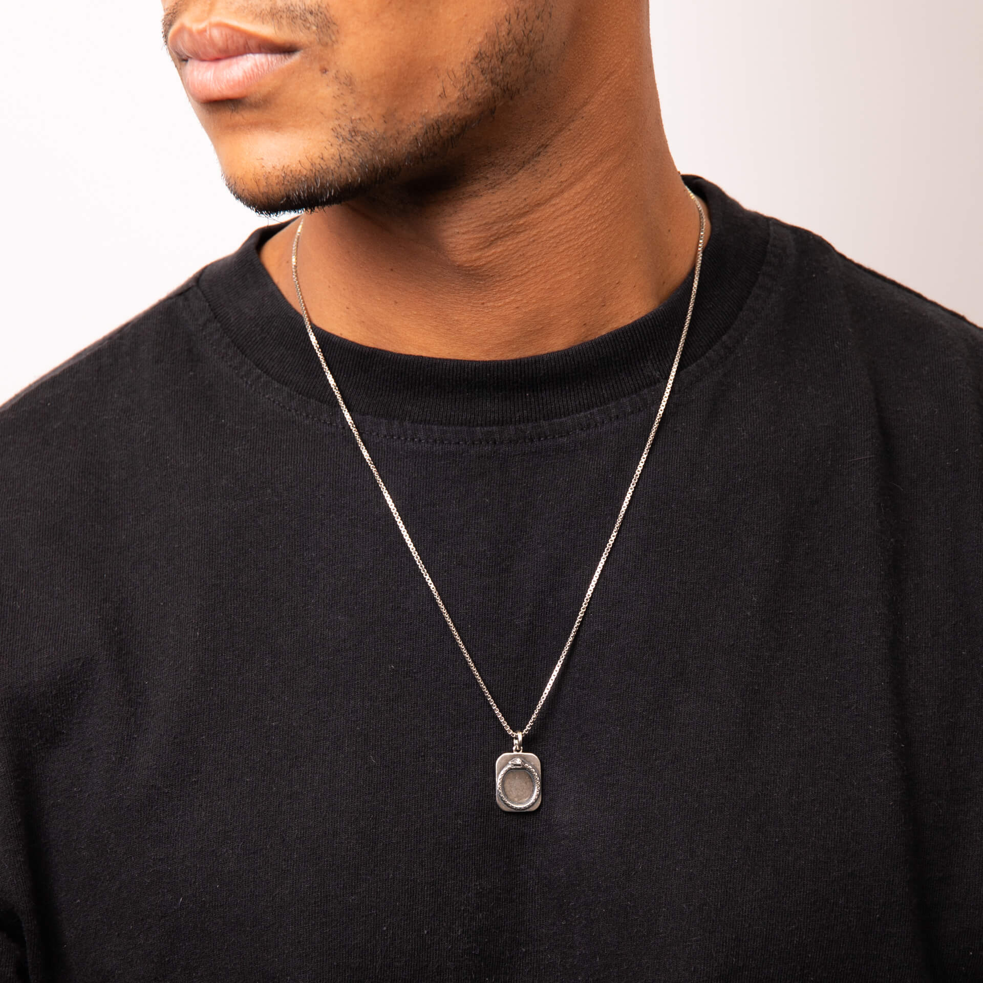 Oxidized Ouroboros Snake Rectangular Pendant