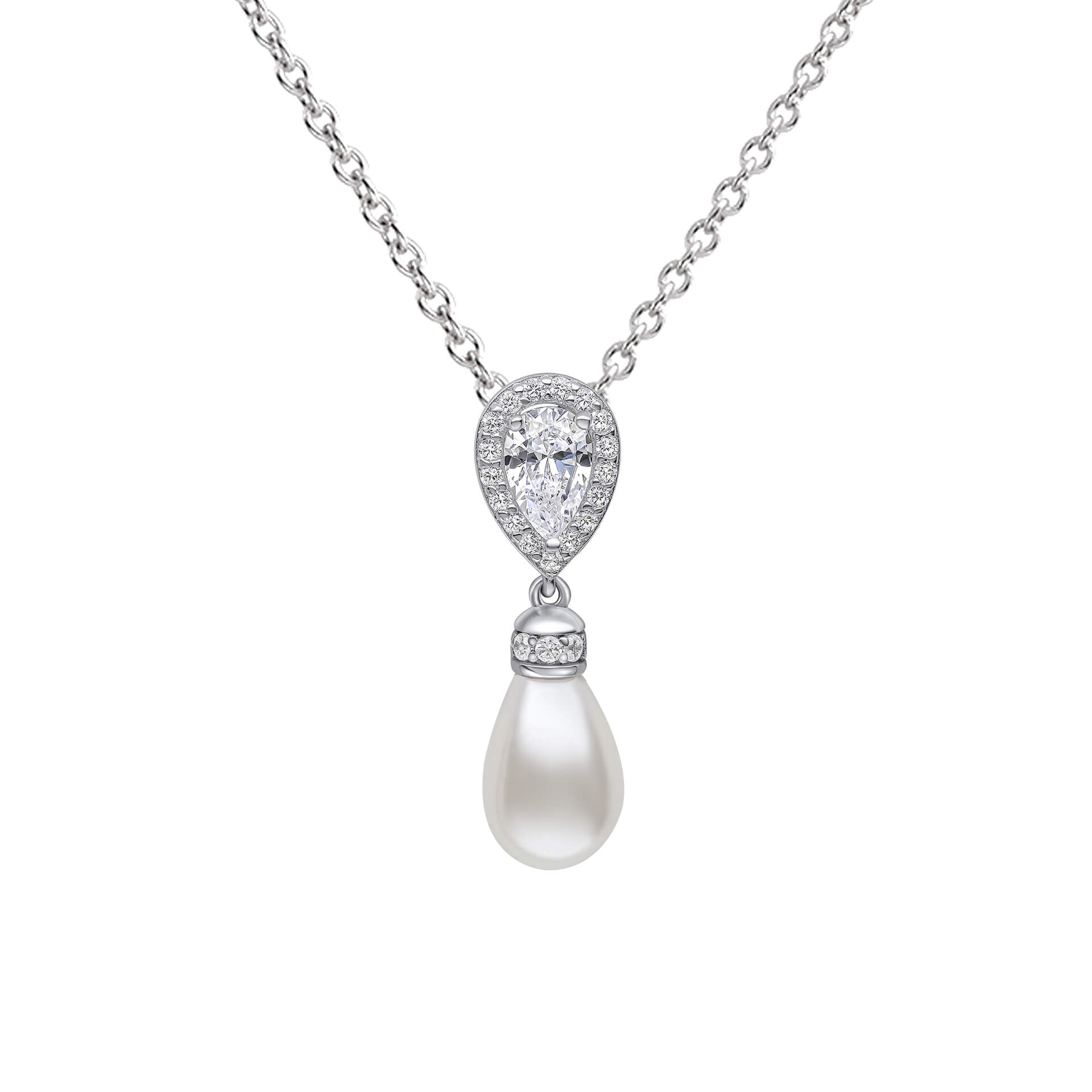 Teardrop Zirconia Pendant with Shell Pearl Drop