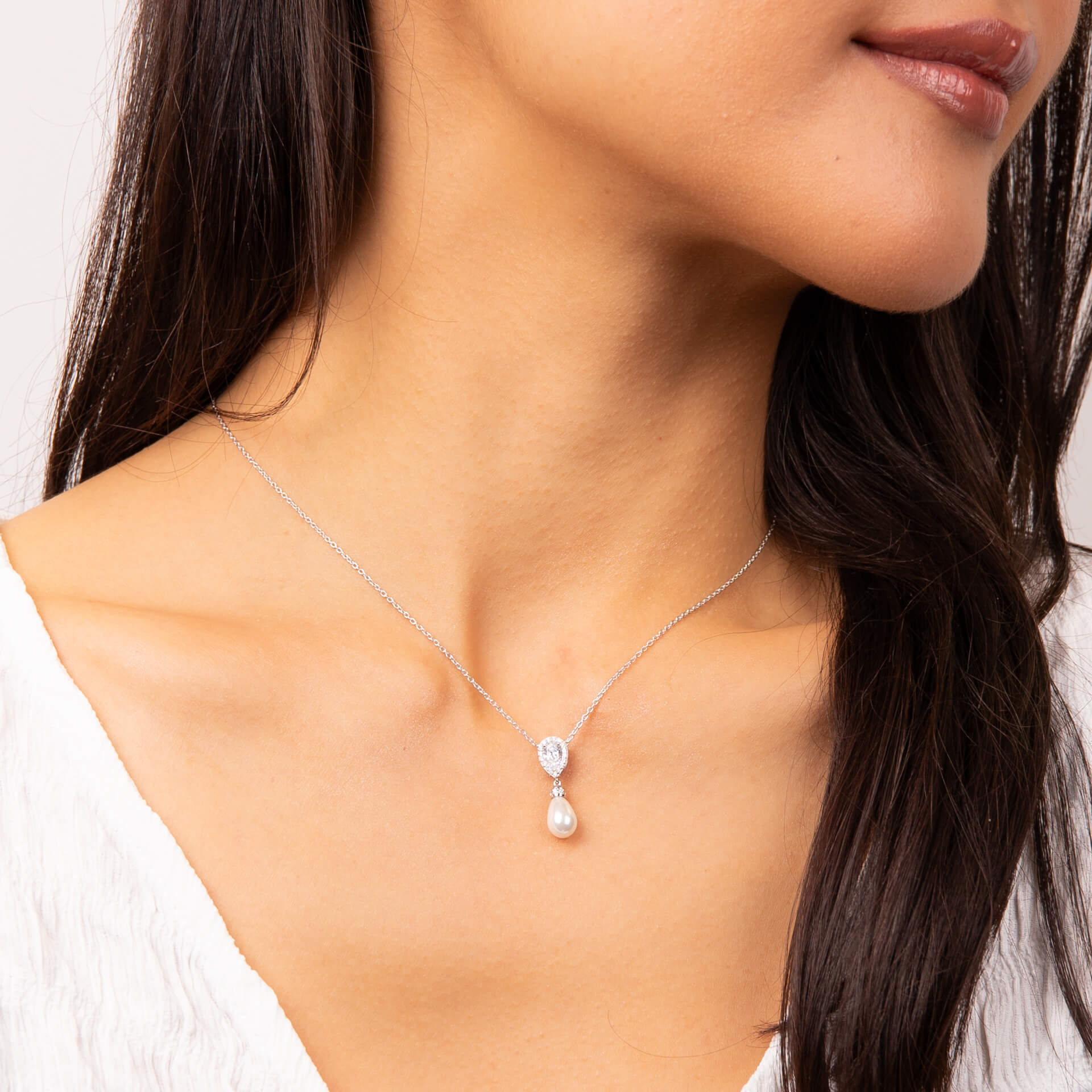 Teardrop Zirconia Pendant with Shell Pearl Drop