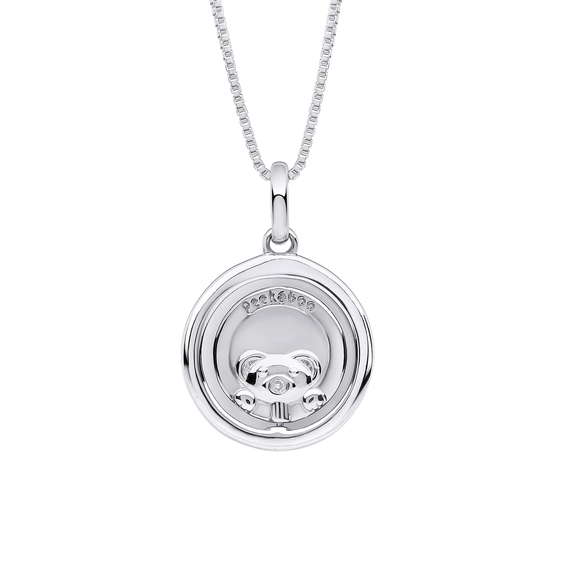 Teddy Bear Peekaboo Spinning Pendant with Diamond
